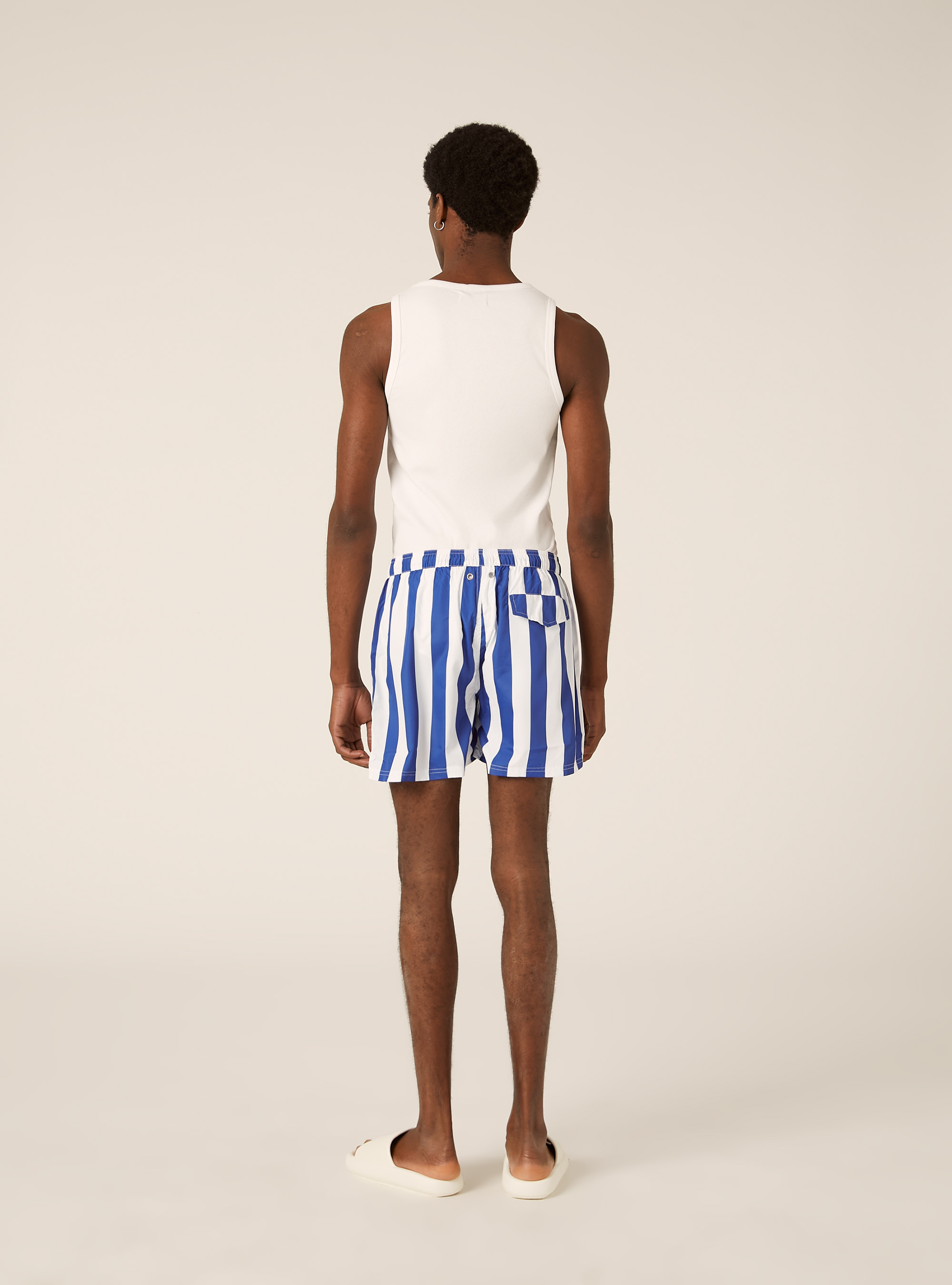 Costume rigato con stampa Capri, NAVY SCURO