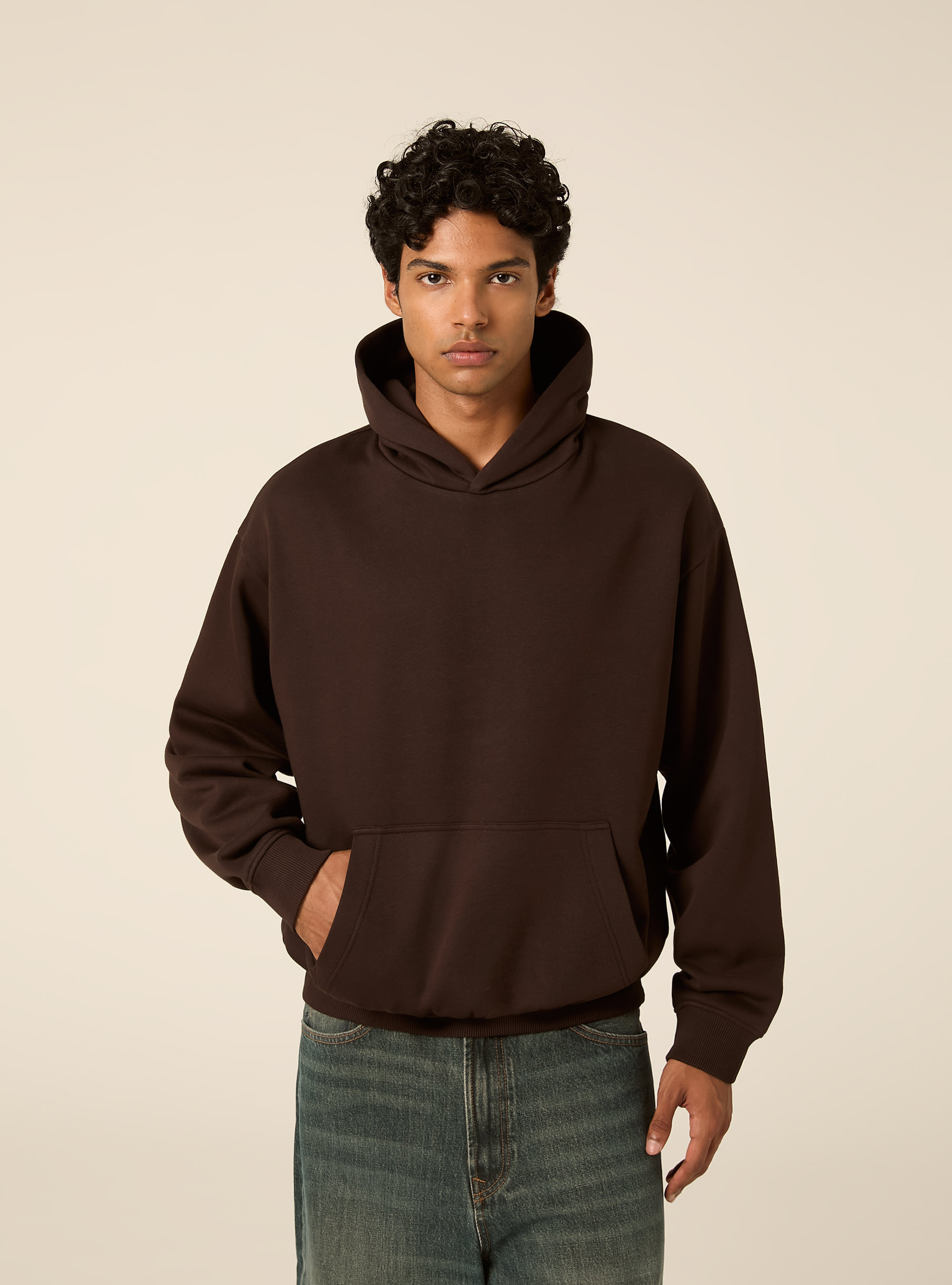 Boxy fit hoodie, BR1 BROWN DARK