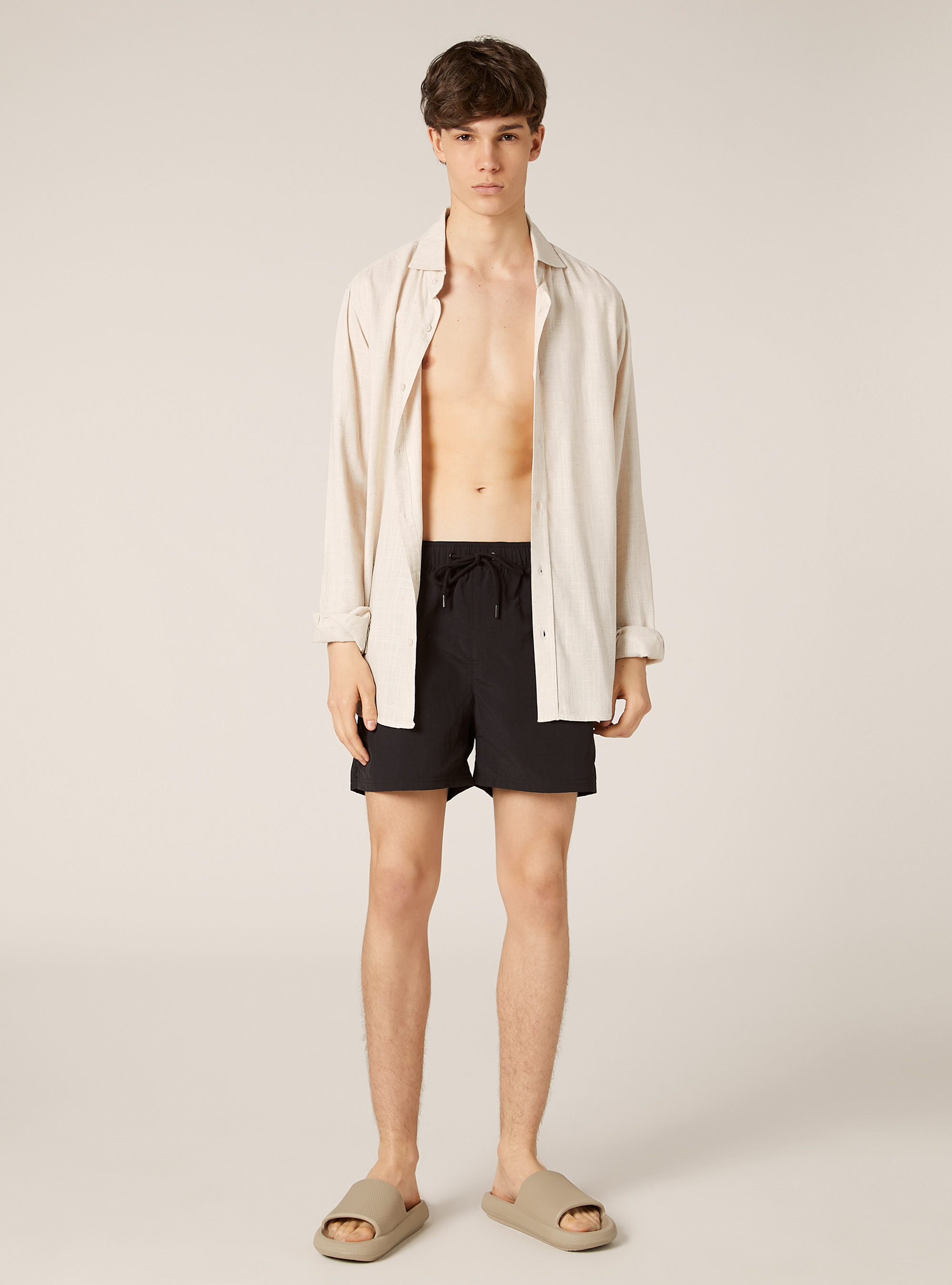 Plain-coloured swimming costume with back pocket, BK1 BLACK