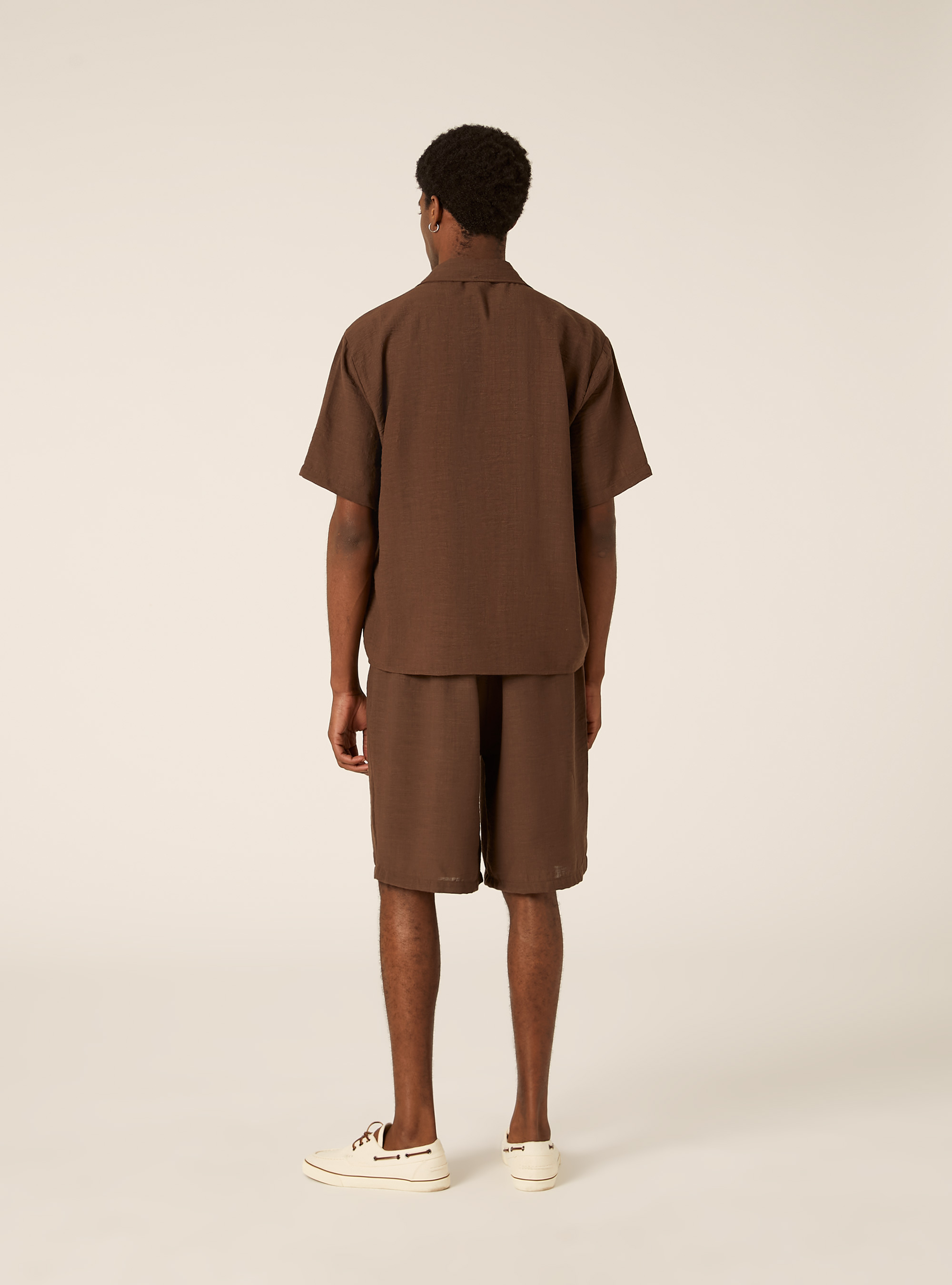 Slub Fabric Short Sleeve Shirt, BG2 BEIGE MEDIUM