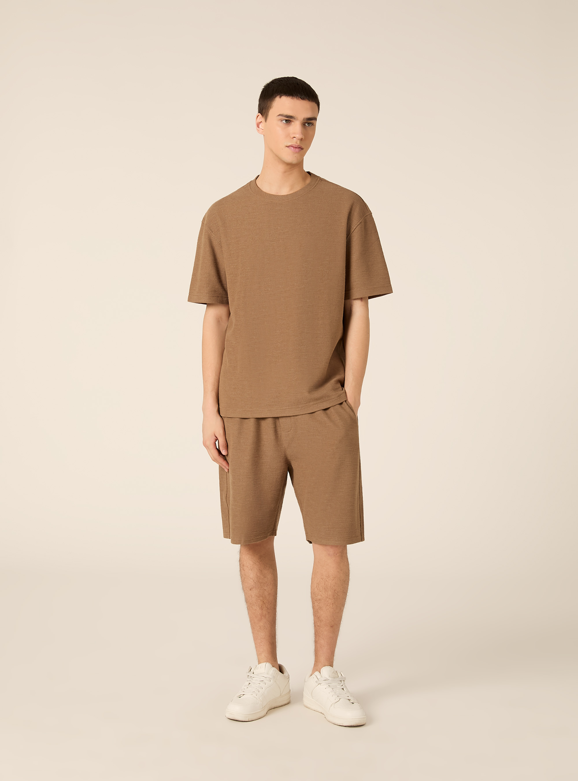 Textured cotton T-shirt, BR2 BROWN MEDIUM