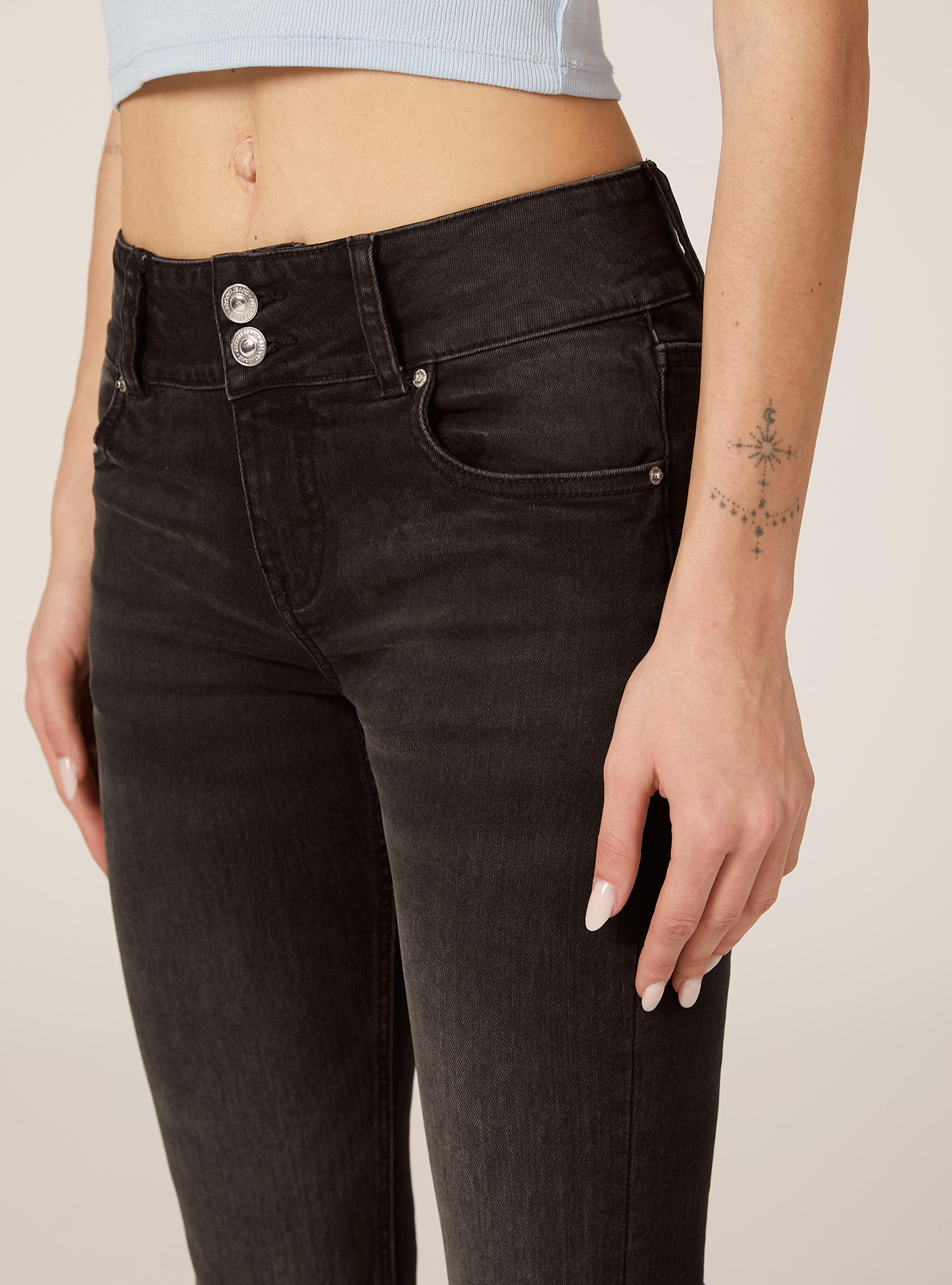 Jean bootcut skinny taille basse, D000 BLACK