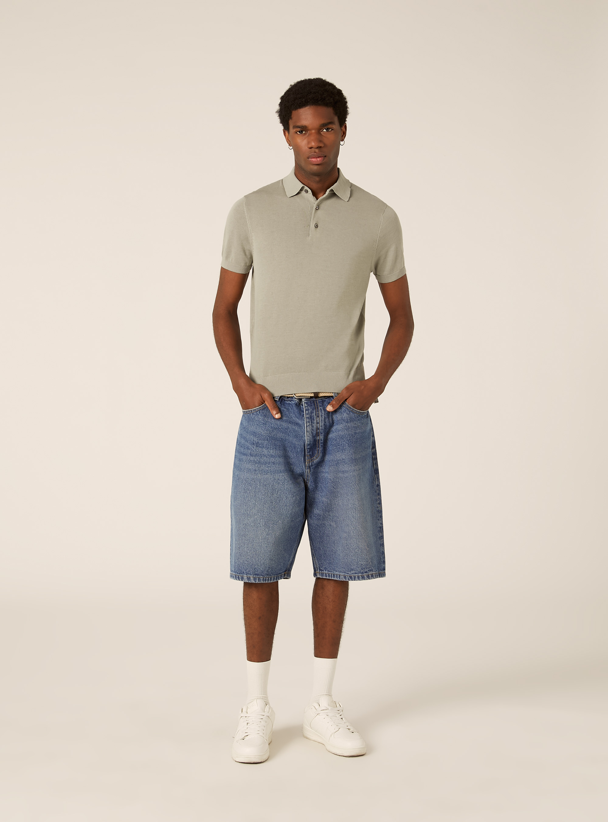 Extrafine cotton knit polo shirt, SG3 SAGE LIGHT