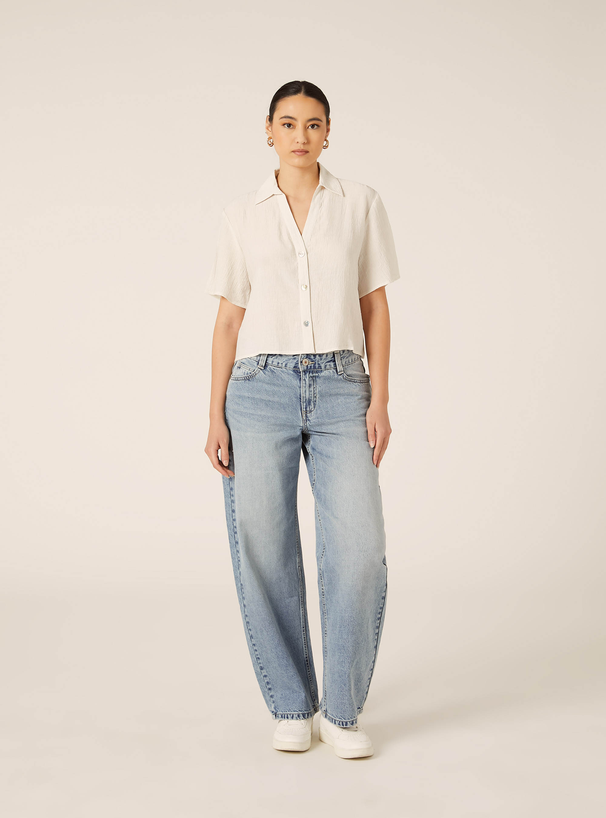 Camicia maniche corte in crepe, WH2 WHITE
