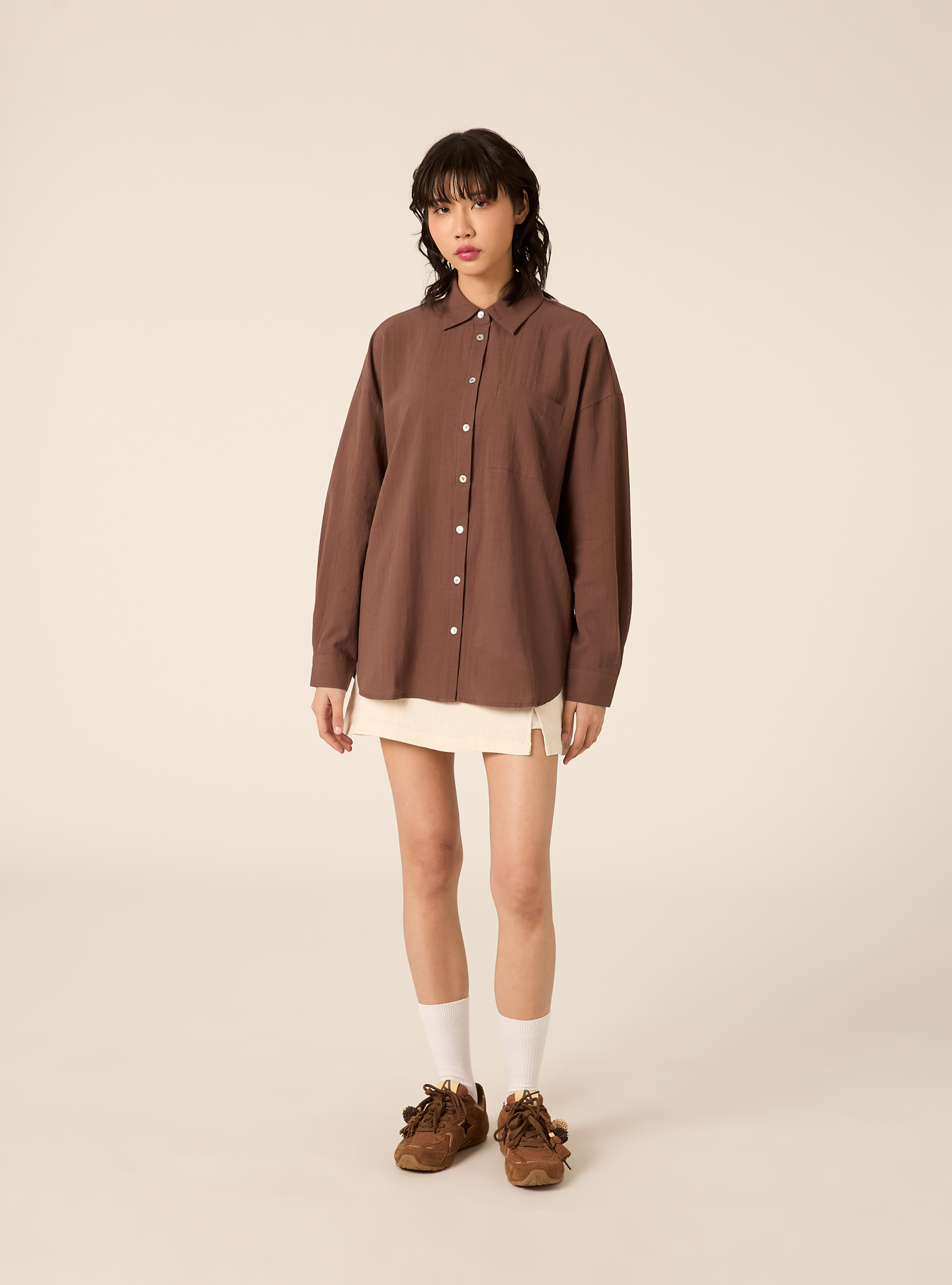 Oversized Shirt with Pocket, BR2 BROWN MEDIUM