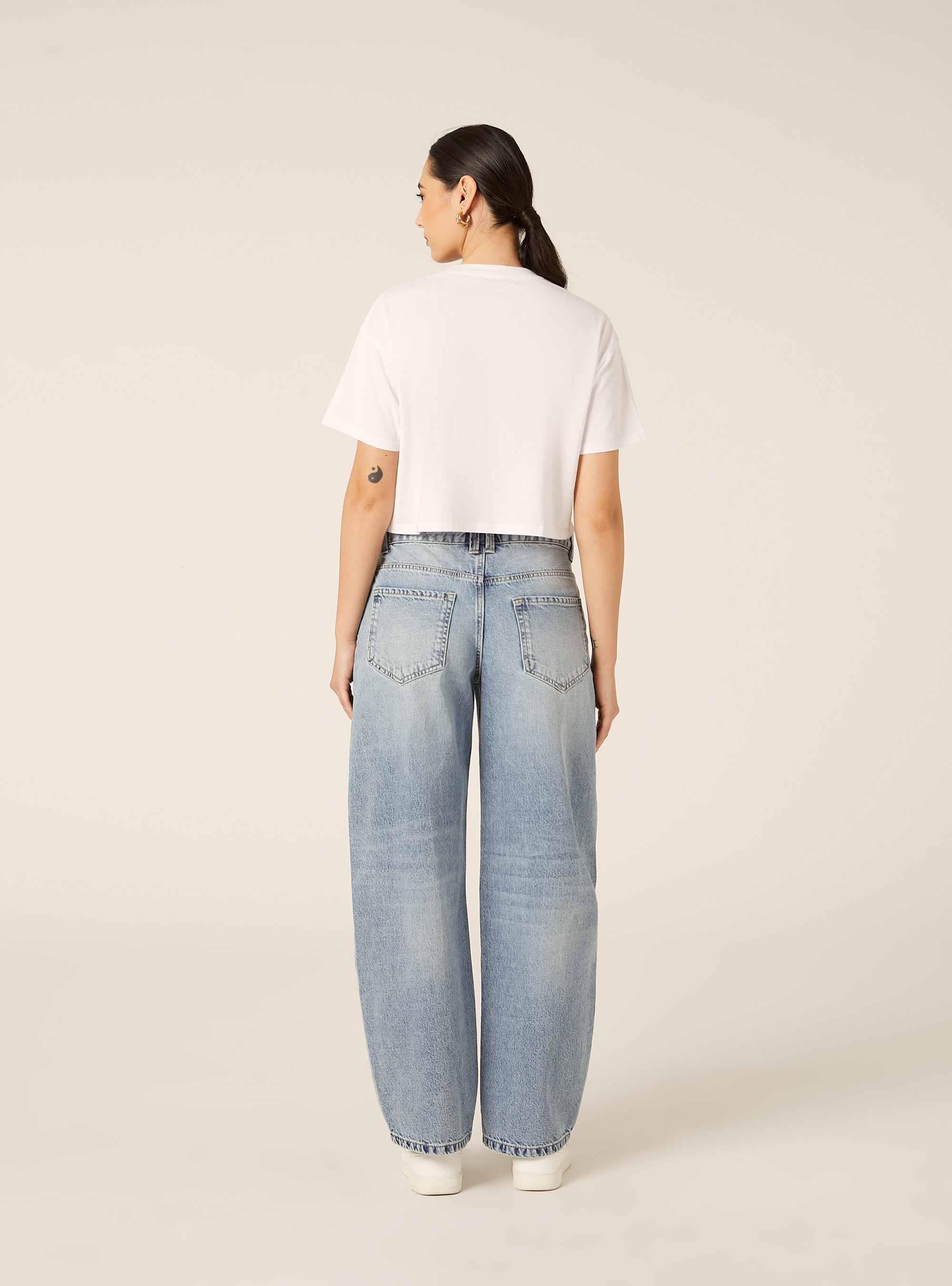 Basic Crew Neck Cropped T-Shirt, WH3 WHITE