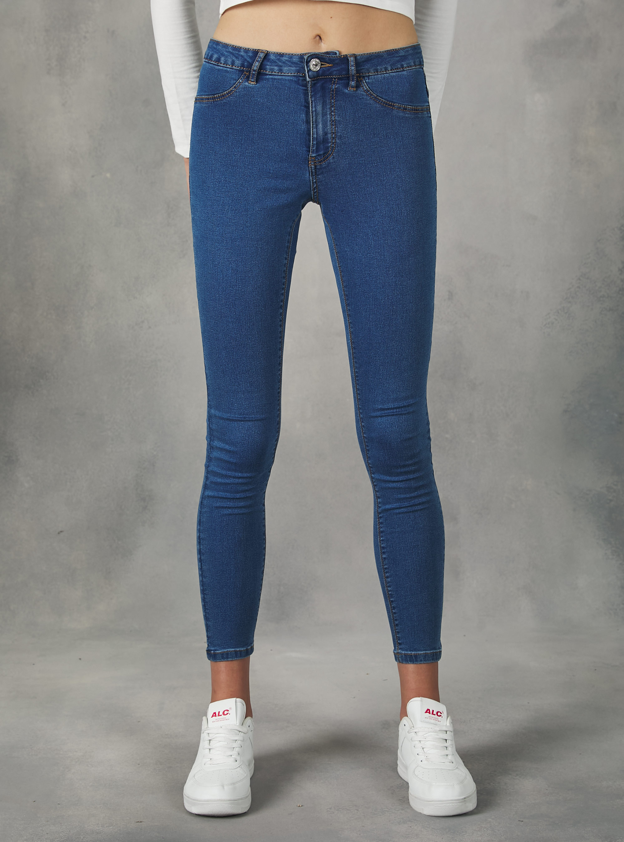 Jean super skinny taille haute en denim stretch, D003 MEDIUM BLUE
