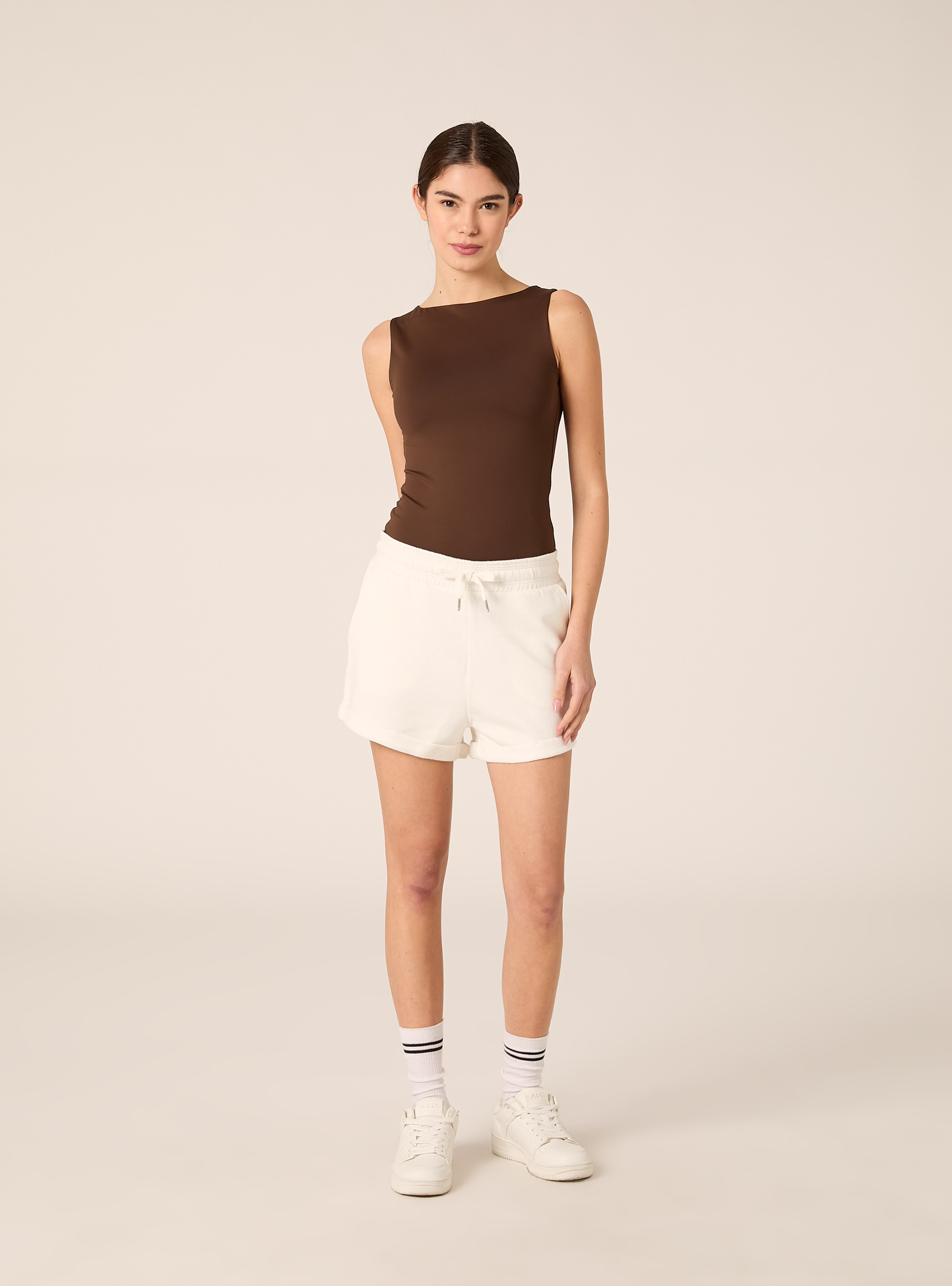 Short en Molleton de Coton avec Taille &Eacute;lastique, WH2 WHITE