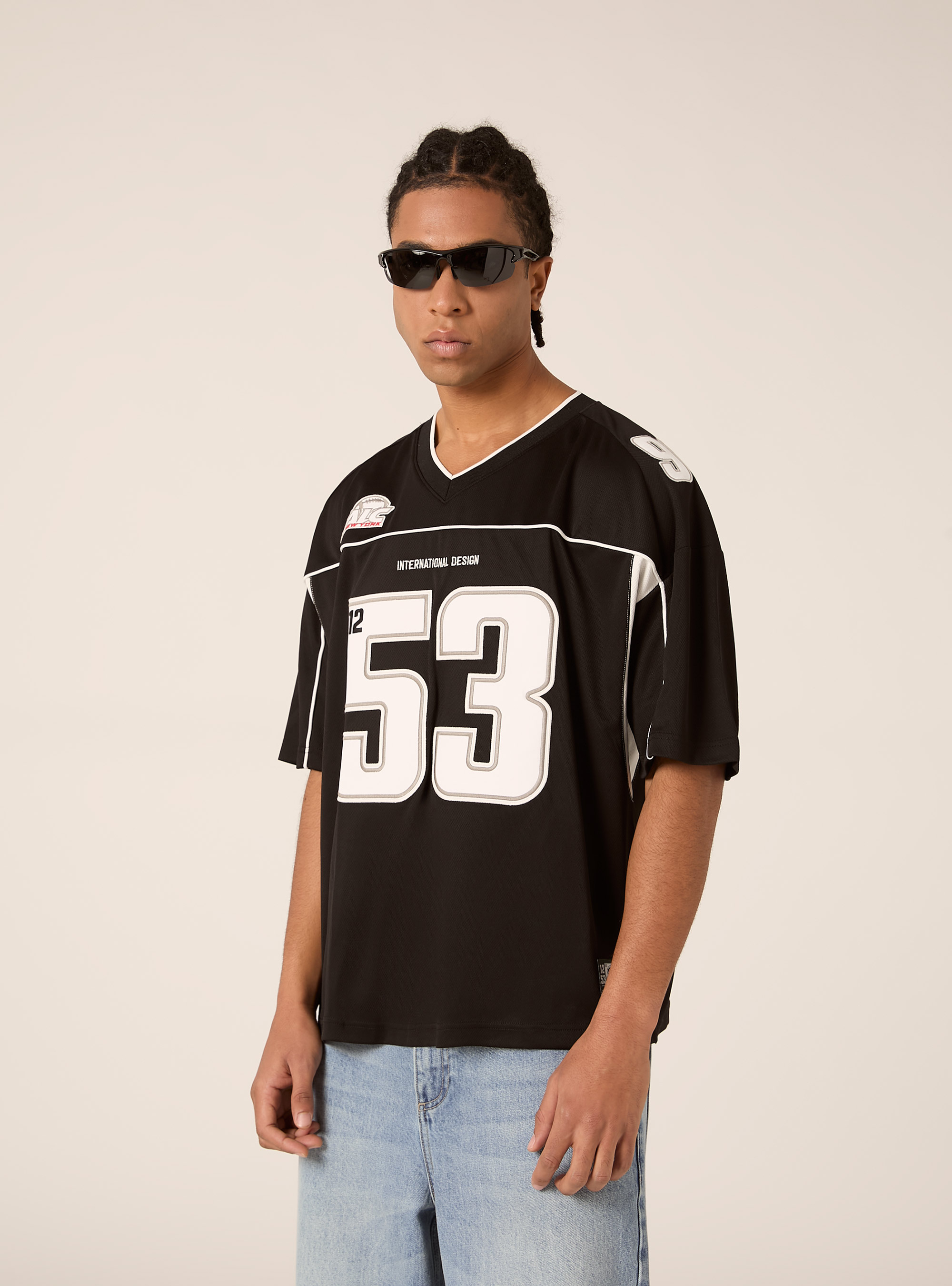 Football-T-Shirt mit Aufn&auml;hern, BK1 BLACK