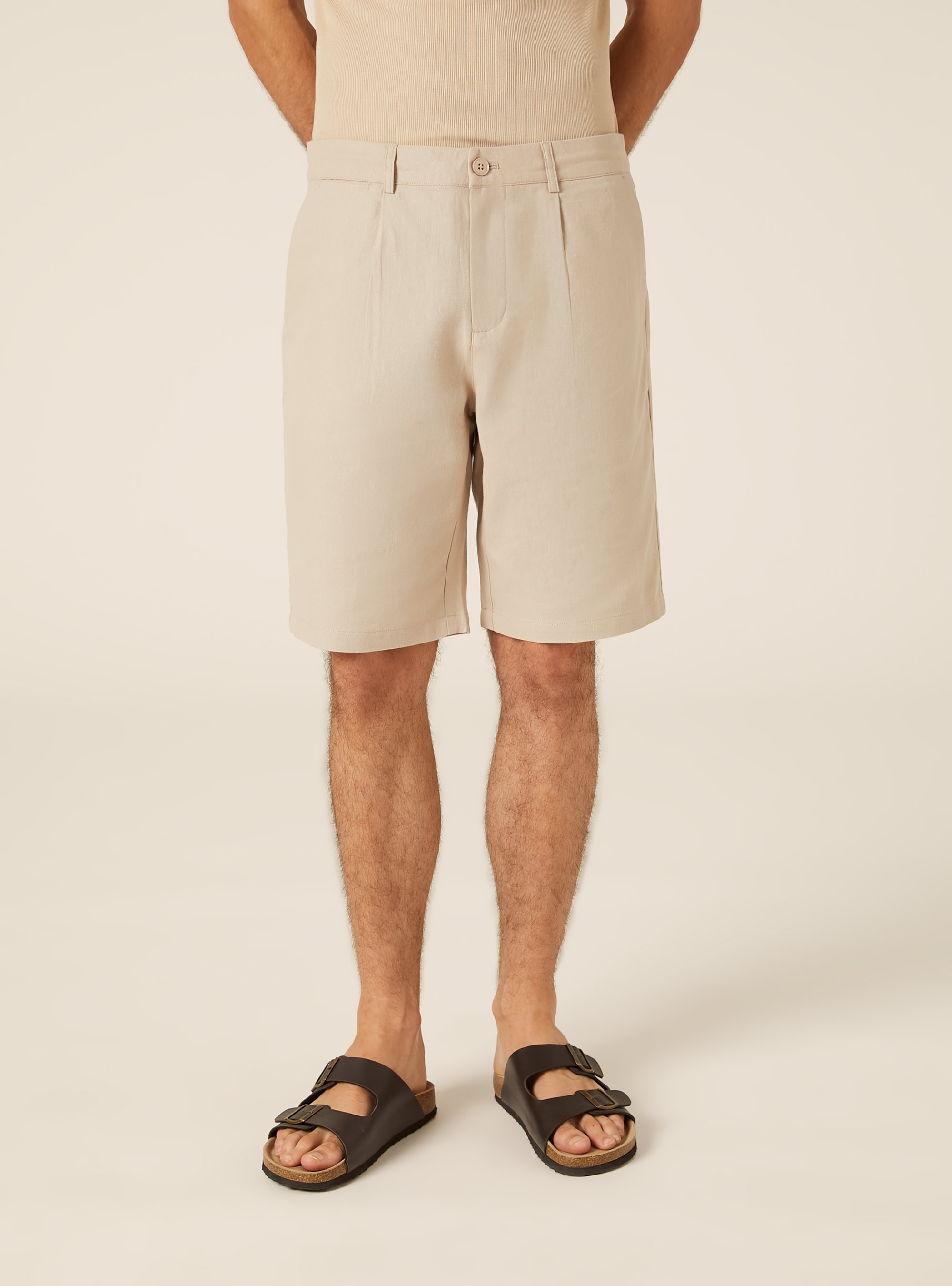 Linen Blend Bermuda Shorts, BG2 BEIGE MEDIUM