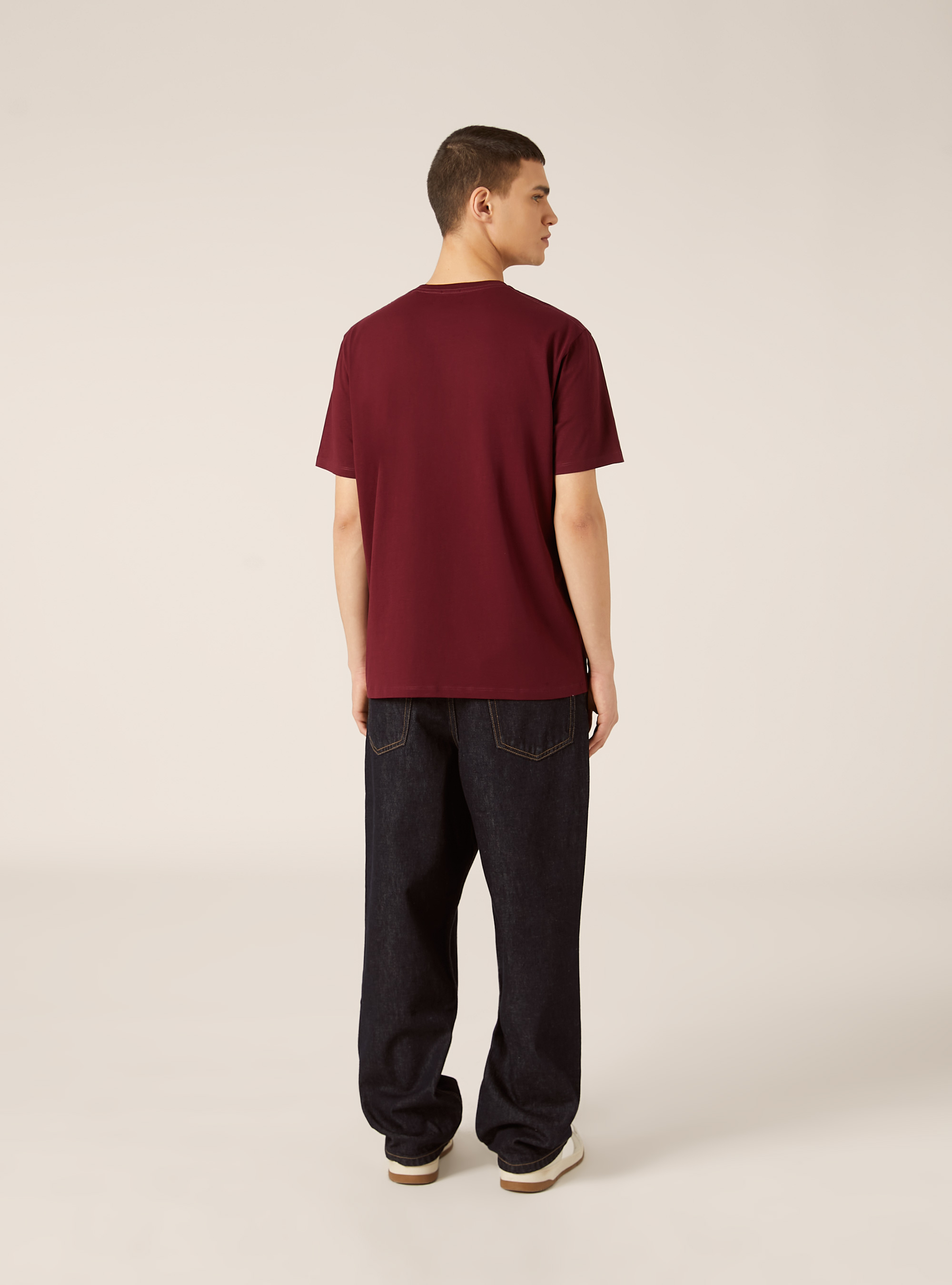T-shirt basique en coton, BO1 BORDEAUX DARK