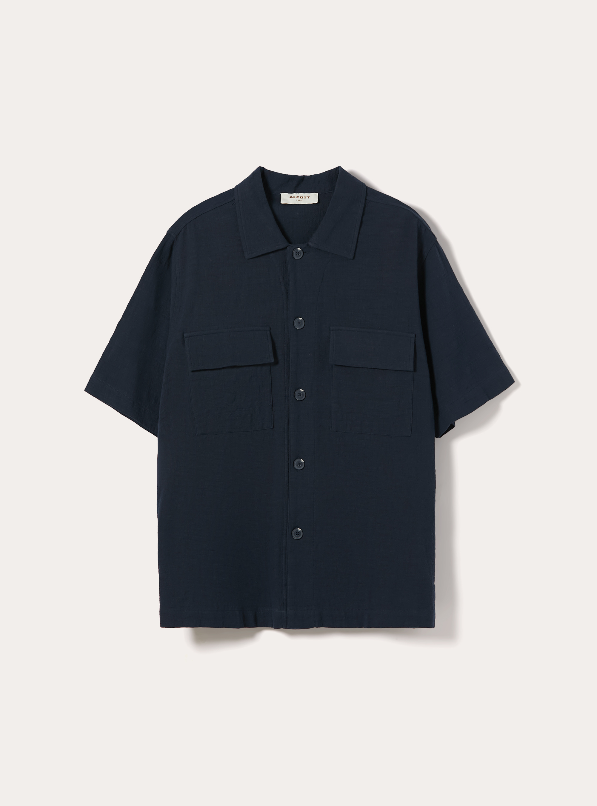 Camicia in cotone a maniche corte, NAVY MEDIO