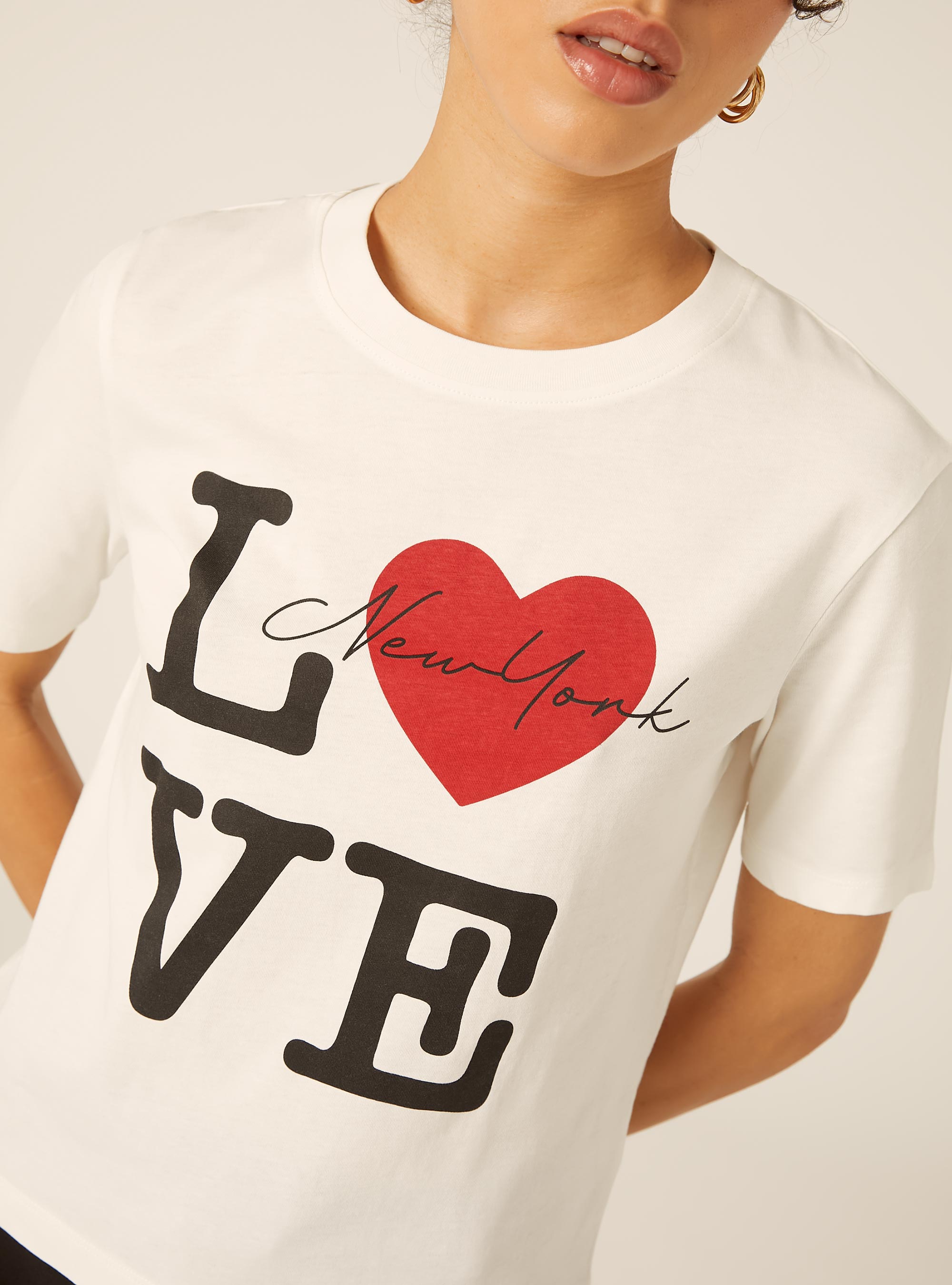 Camiseta Crop con Estampado New York, WH1 OFF WHITE