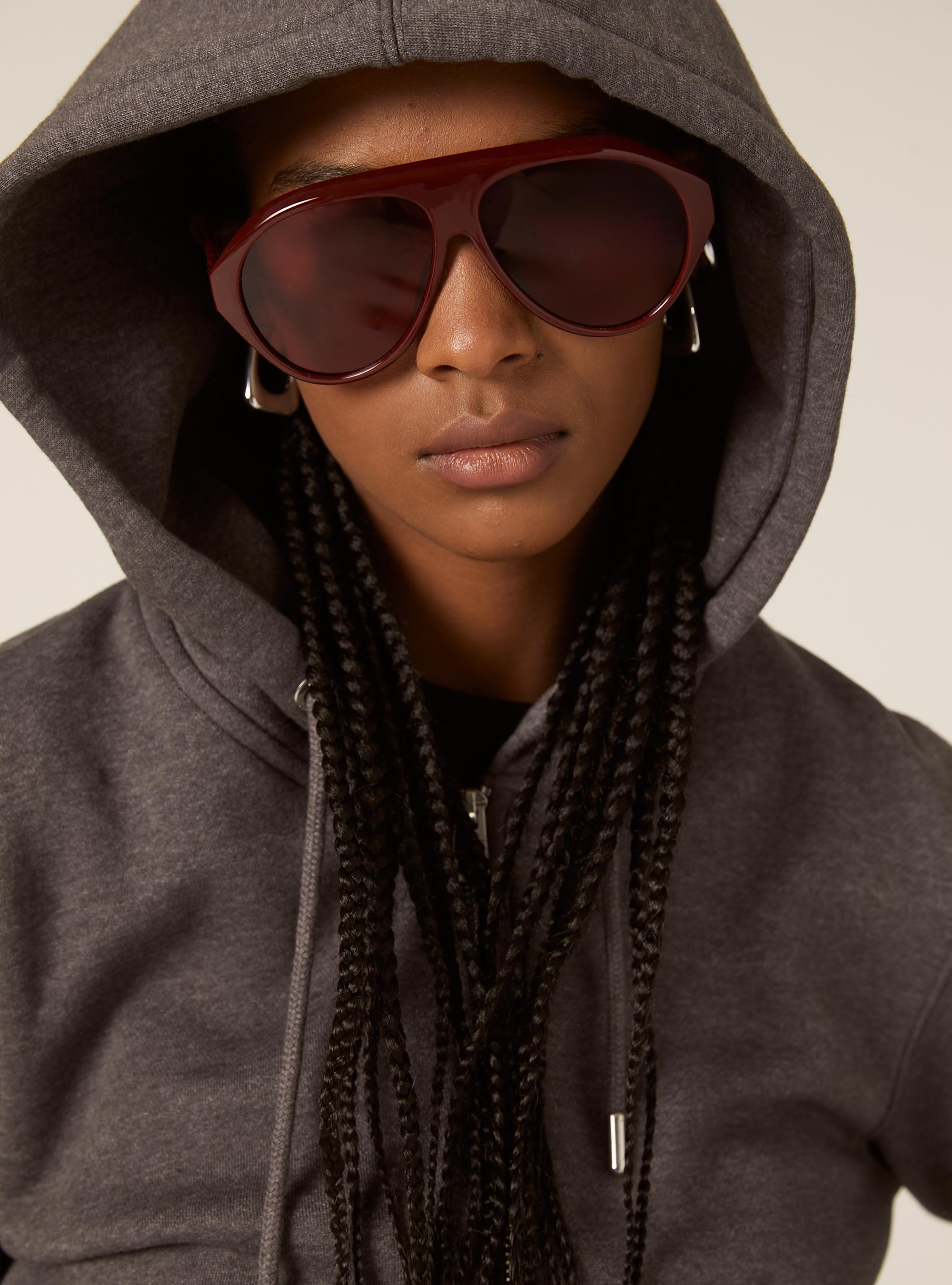Cropped zip-up hoodie, MGY1 GREY MEL DARK