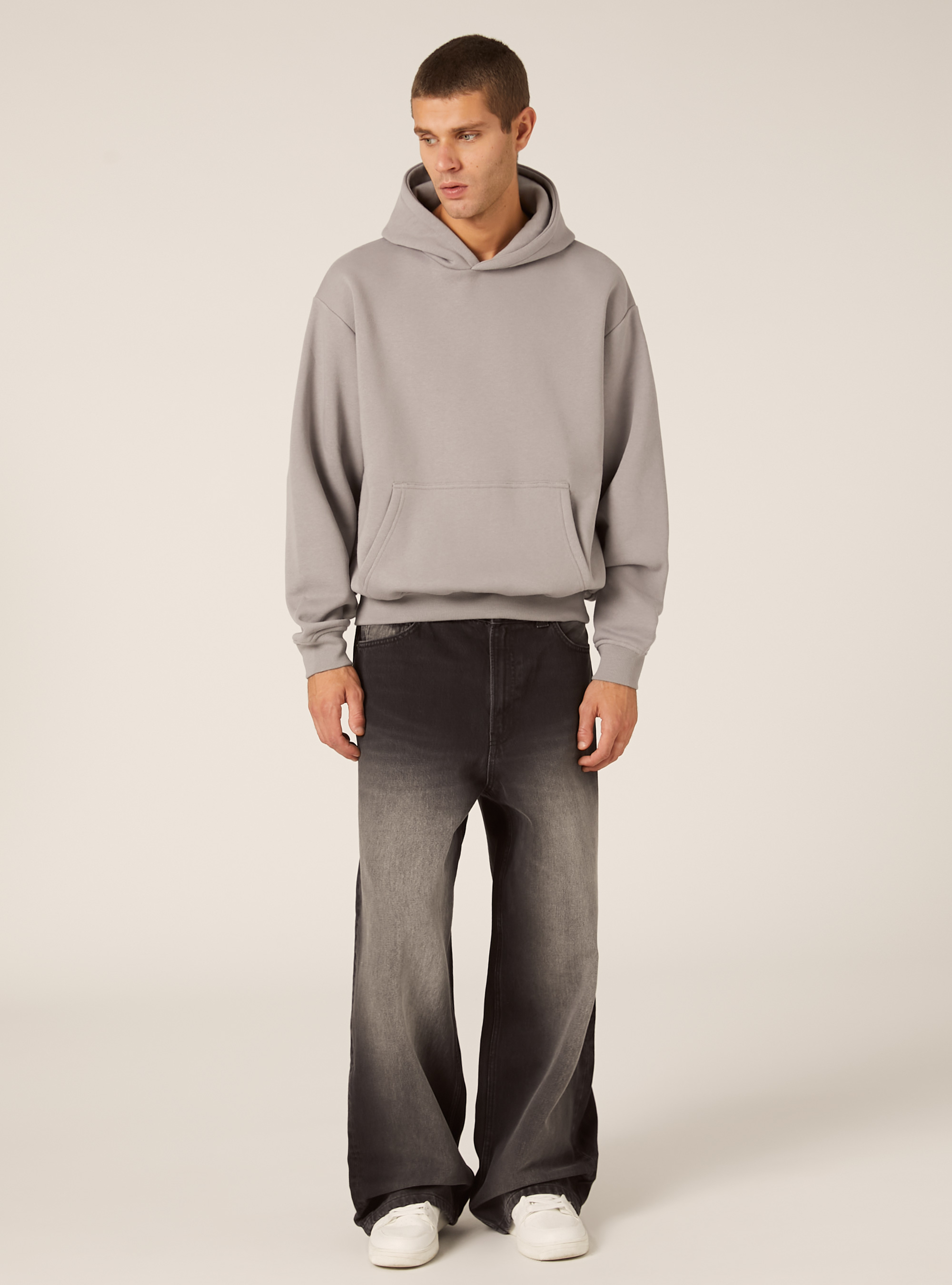 Sweat &agrave; capuche coupe boxy, GY2 GREY MEDIUM