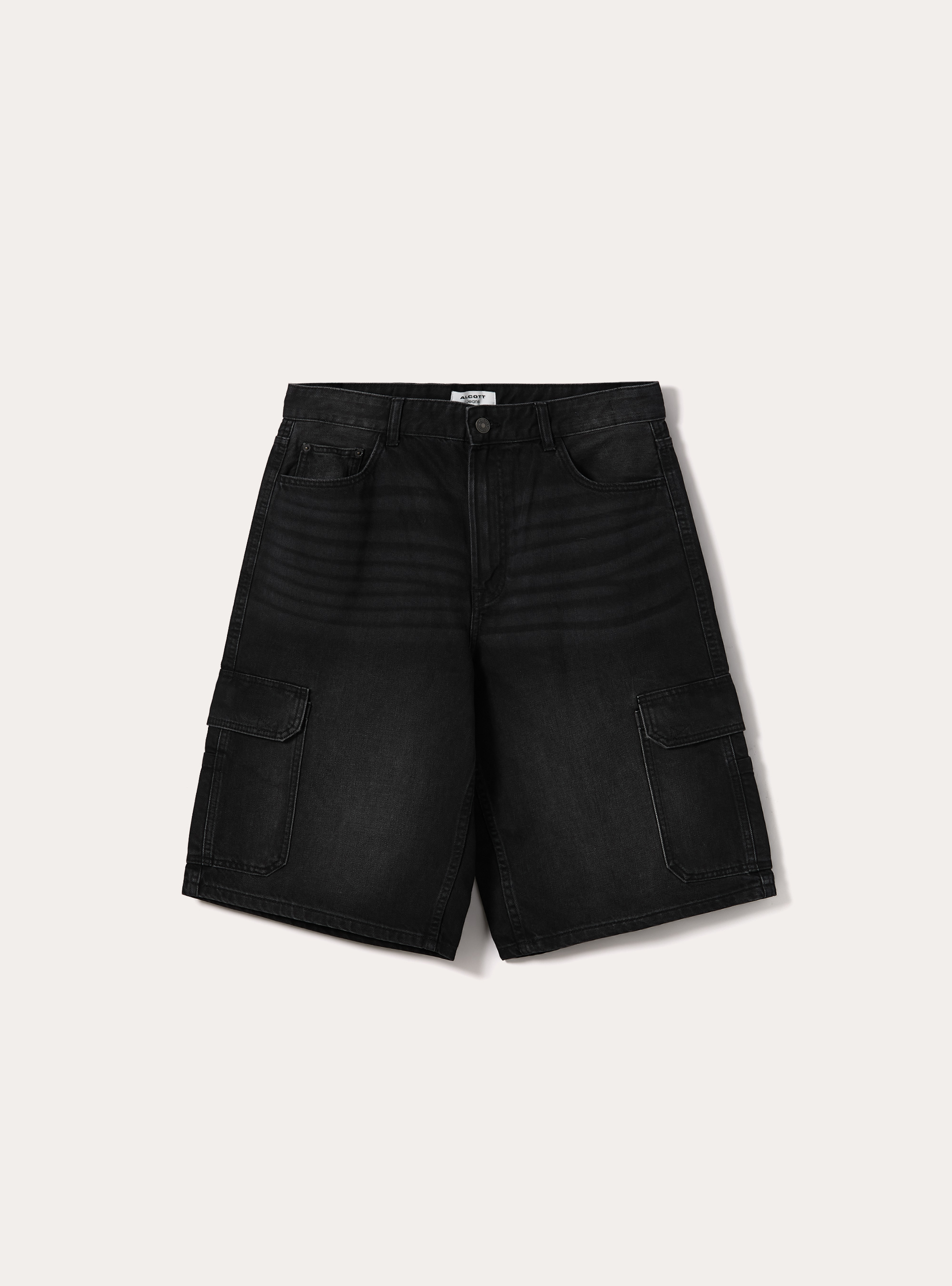 Bermuda cargo in denim, D000 BLACK