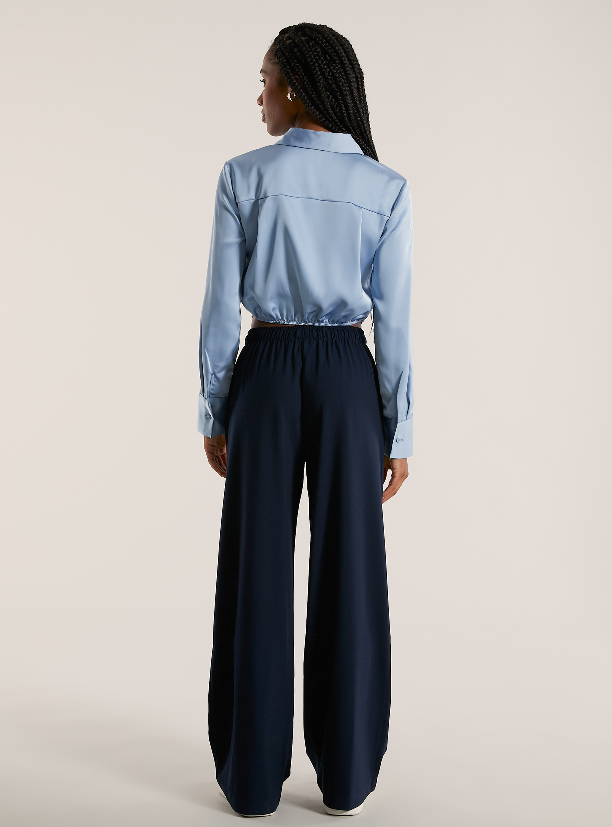 Chemise crois&eacute;e en satin, AZ2 AZURE MEDIUM