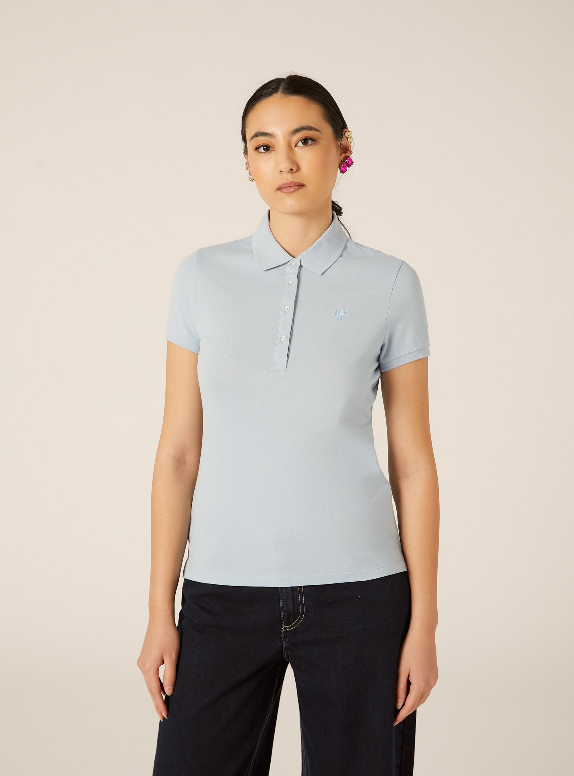 Slim Fit Polo Shirt with Embroidered Logo, AZ3 AZURE LIGHT