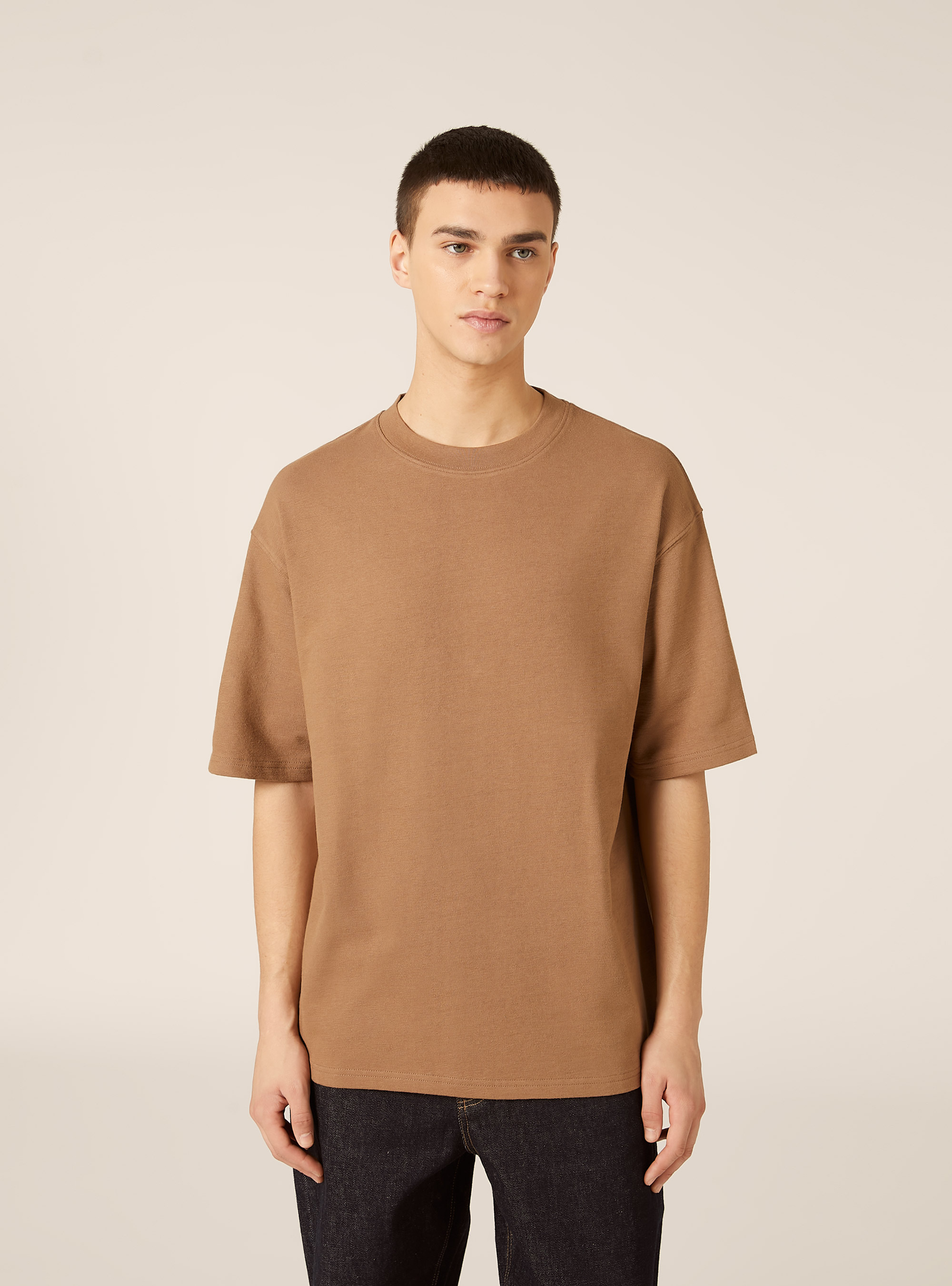 Baumwoll-T-Shirt mit Struktur, BR2 BROWN MEDIUM