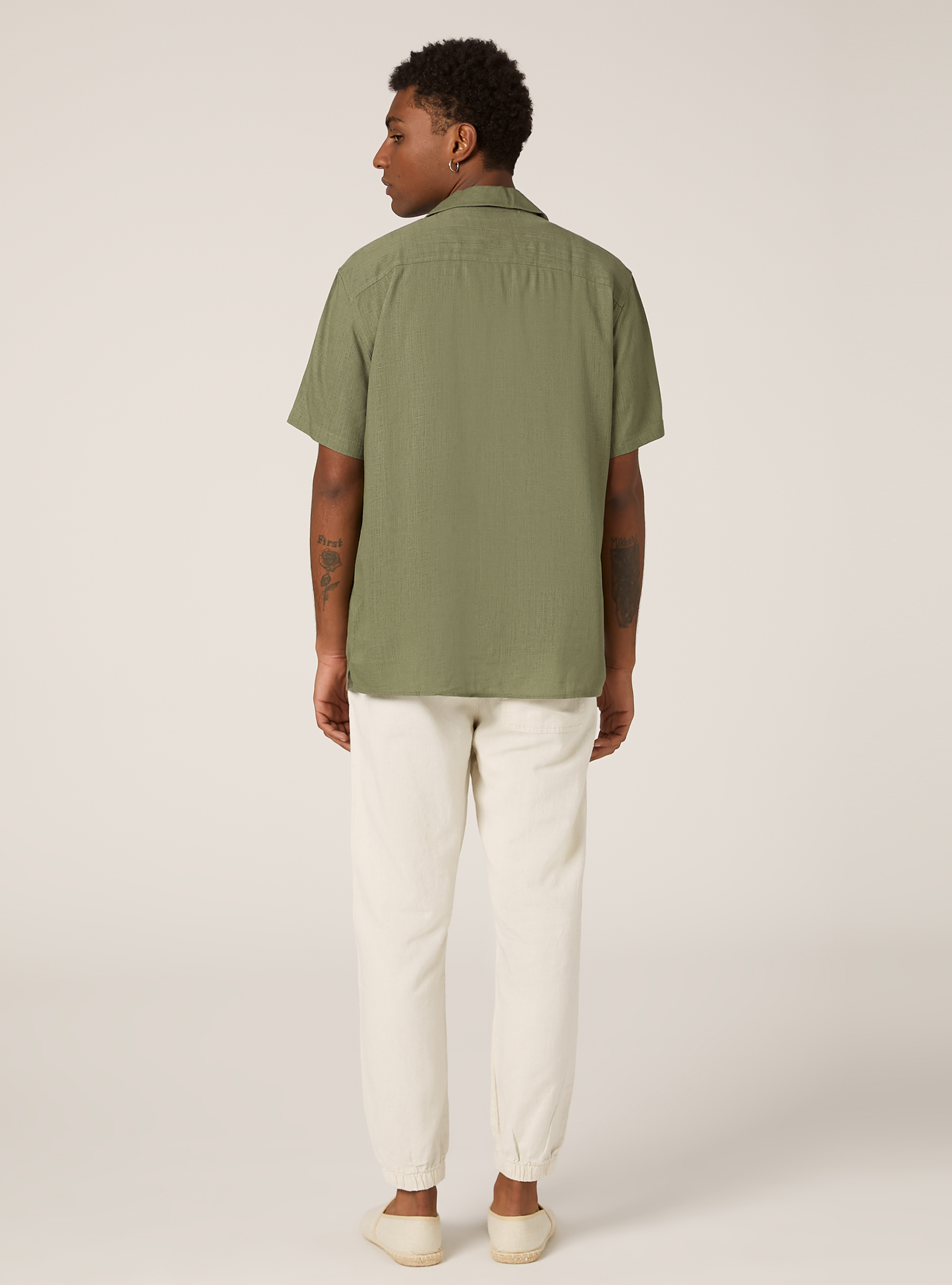 Chemise en lin m&eacute;lang&eacute; avec col bowling, KY2 KAKY MEDIUM