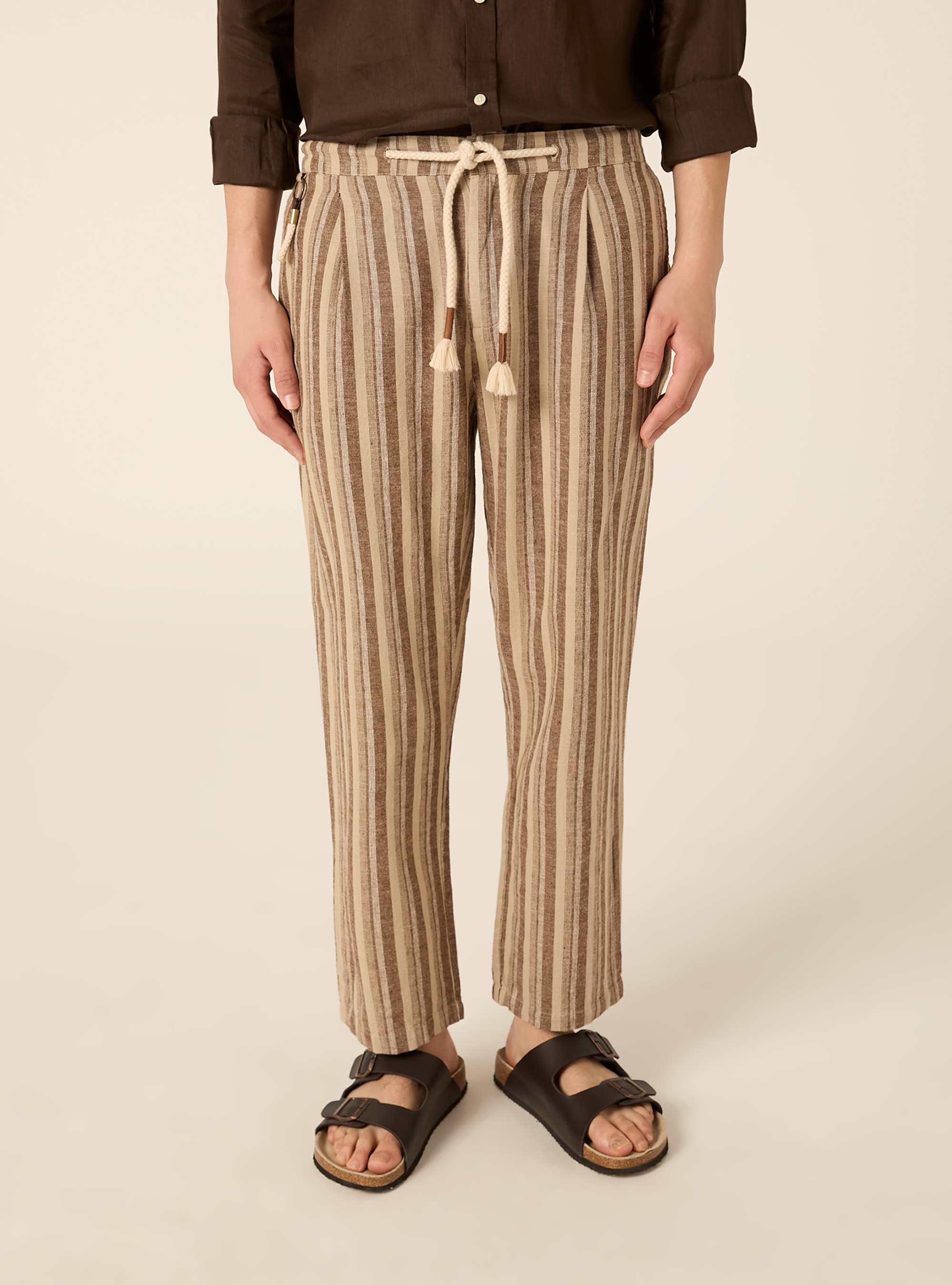 Gestreifte Hose aus Leinenmischgewebe, BG2 BEIGE MEDIUM