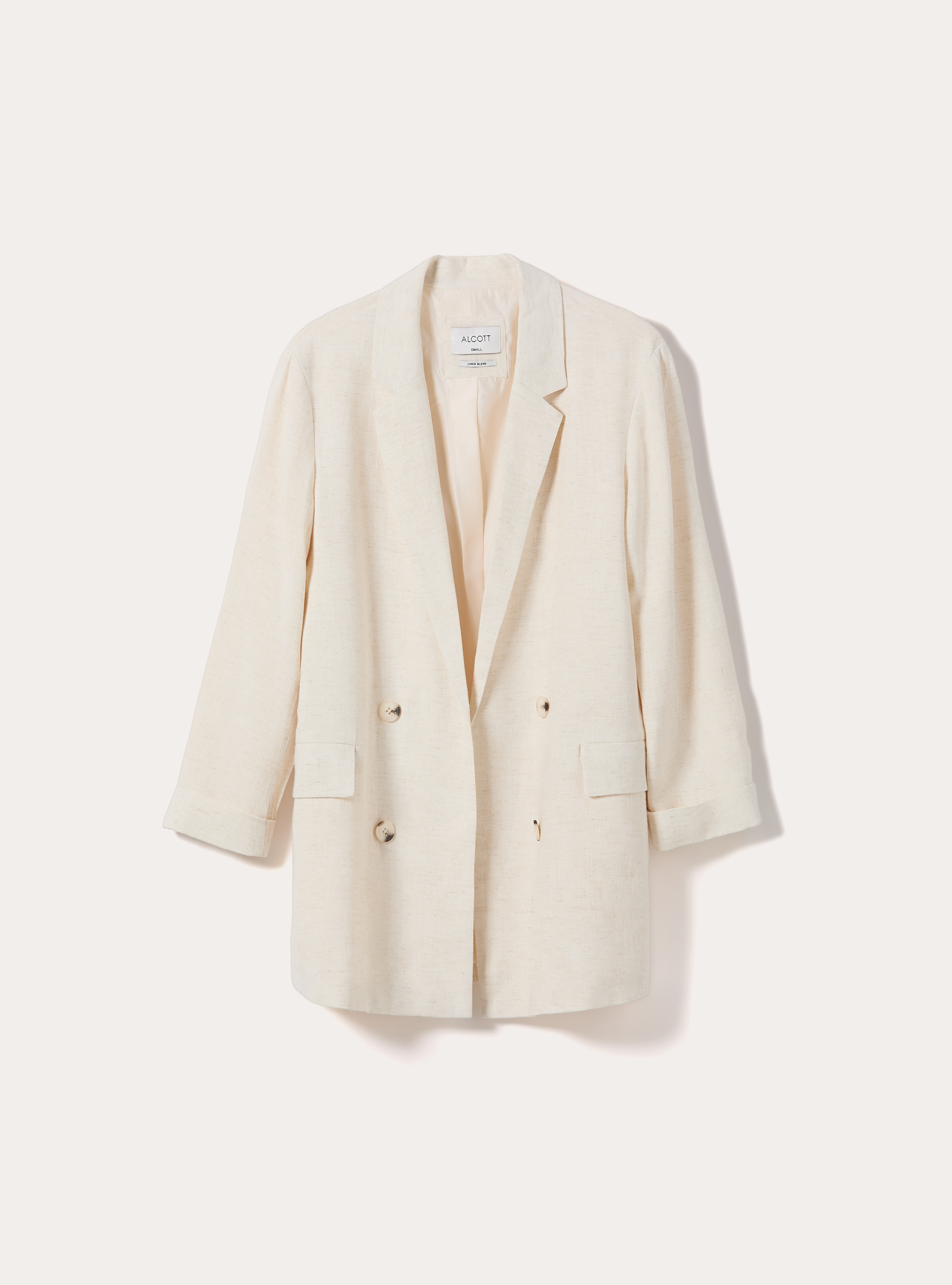 Blazer crois&eacute; en lin m&eacute;lang&eacute;, MBG3 BEIGE MEL LIGHT