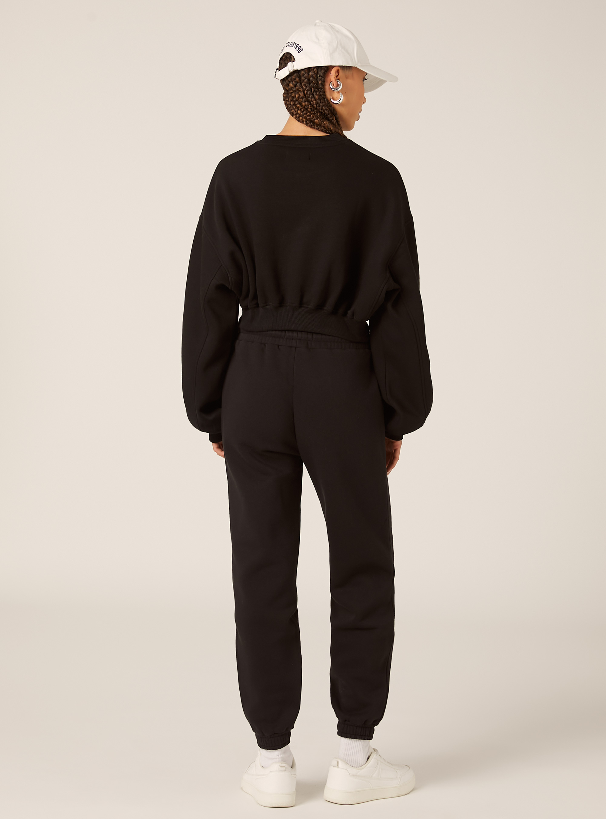 Sweat-shirt &agrave; col rond en coton court, BK1 BLACK