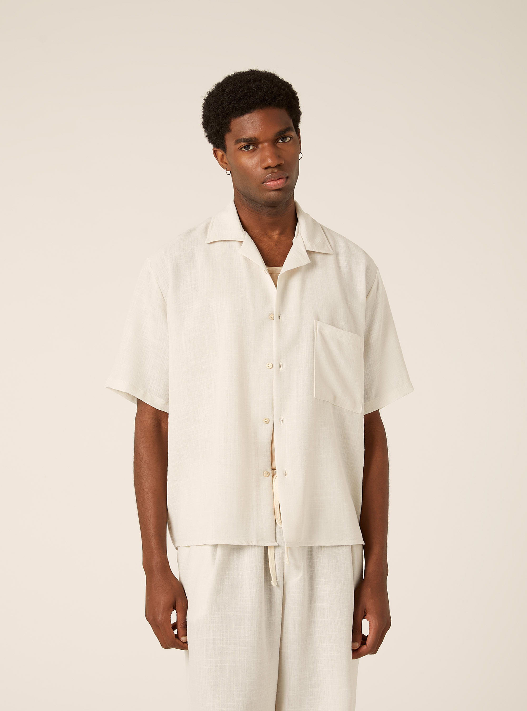 Slub Fabric Short Sleeve Shirt, WH1 OFF WHITE