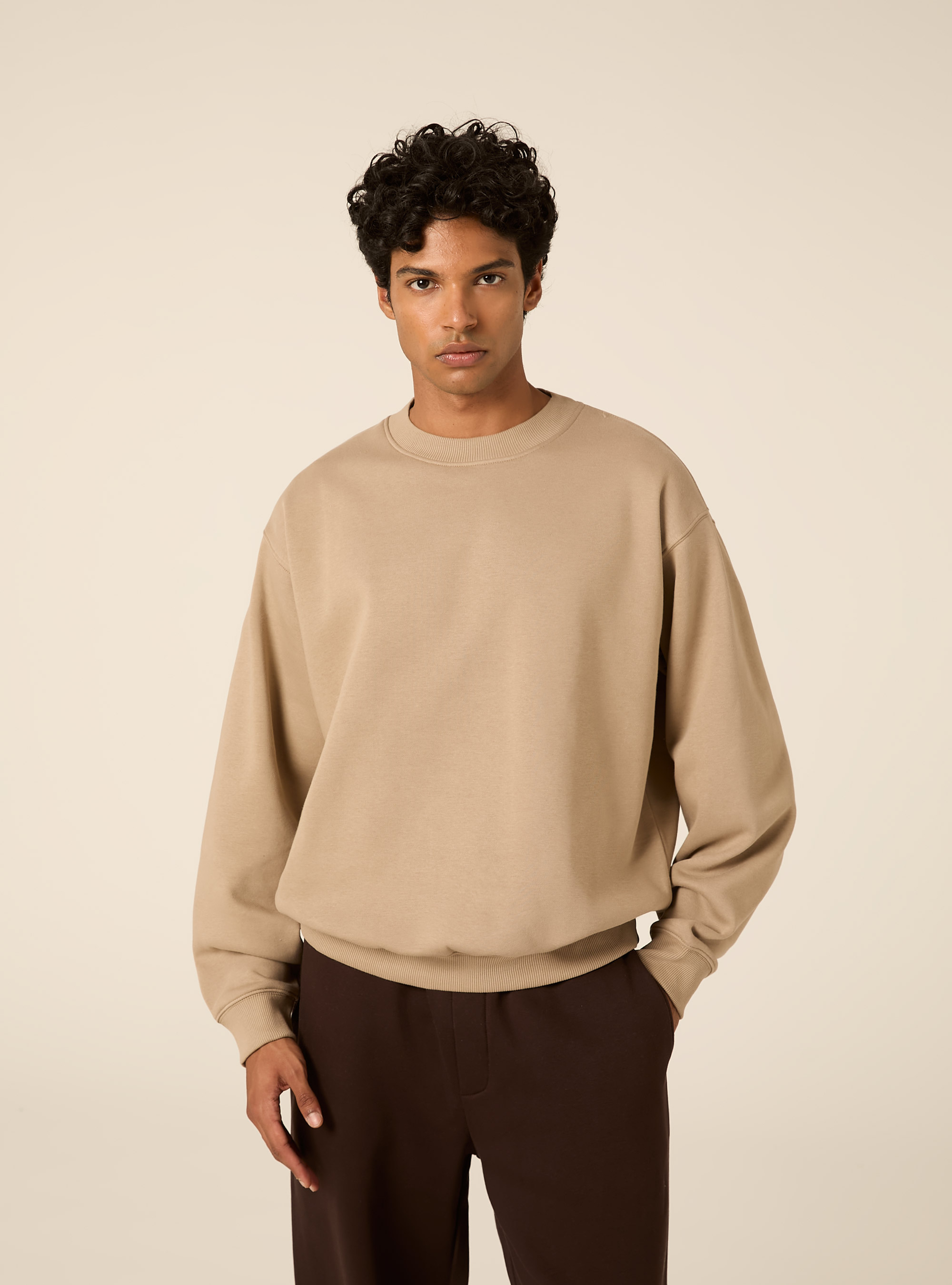 Basic boxy fit crewneck sweatshirt, BG2 BEIGE MEDIUM