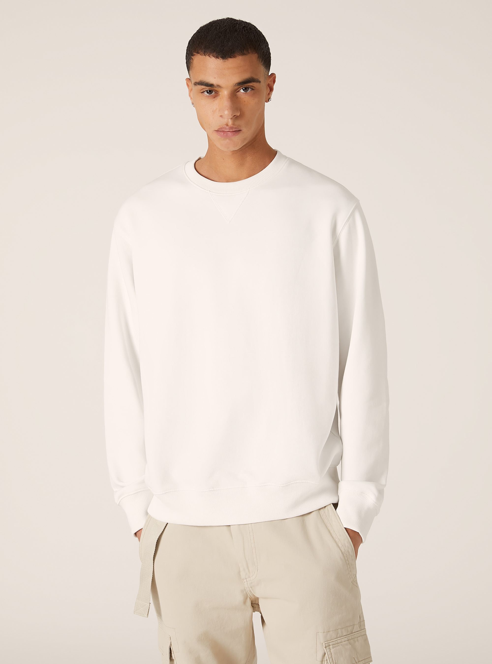 Sweat &agrave; col ras du cou de couleur unie, WH1 OFF WHITE