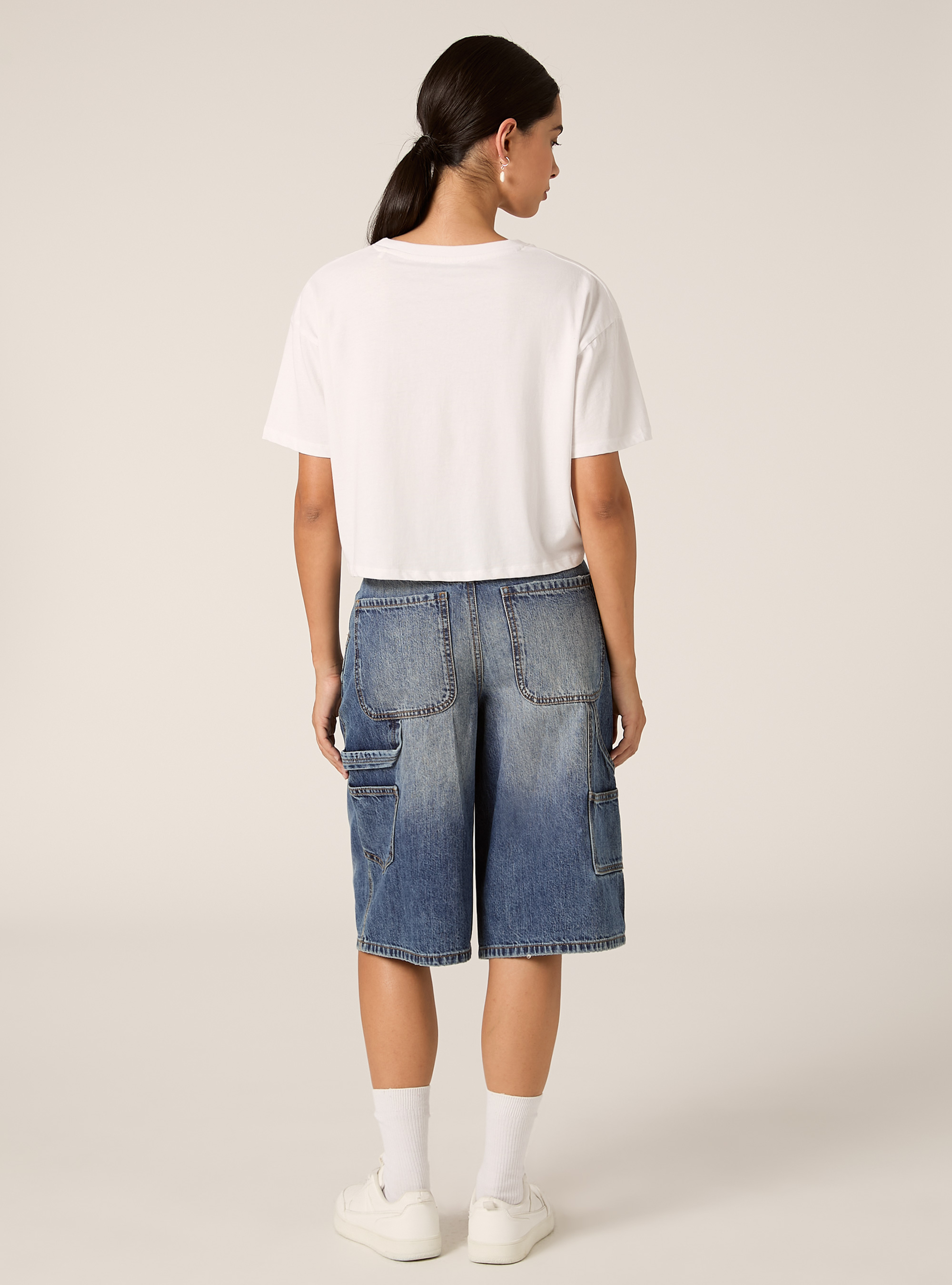 Bermudas Jorts de Denim Estilo Carpenter, D003 MEDIUM BLUE