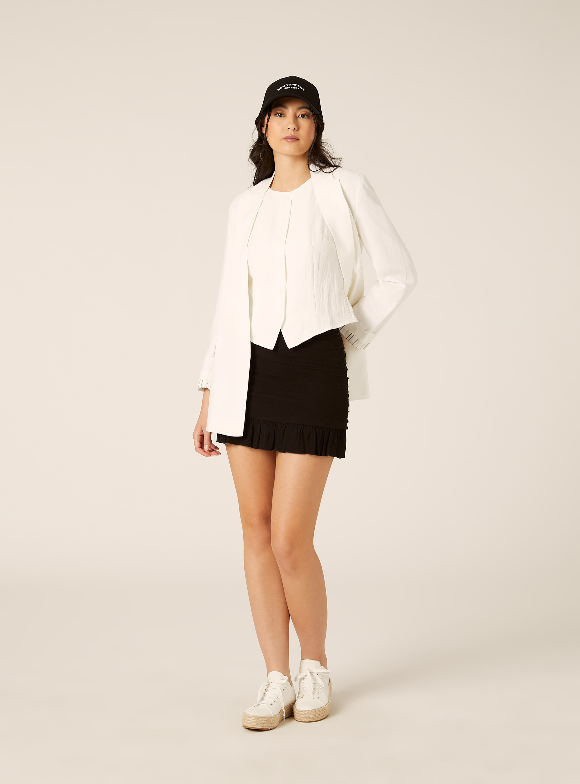 Minigonna arricciata in misto lino, BK1 BLACK