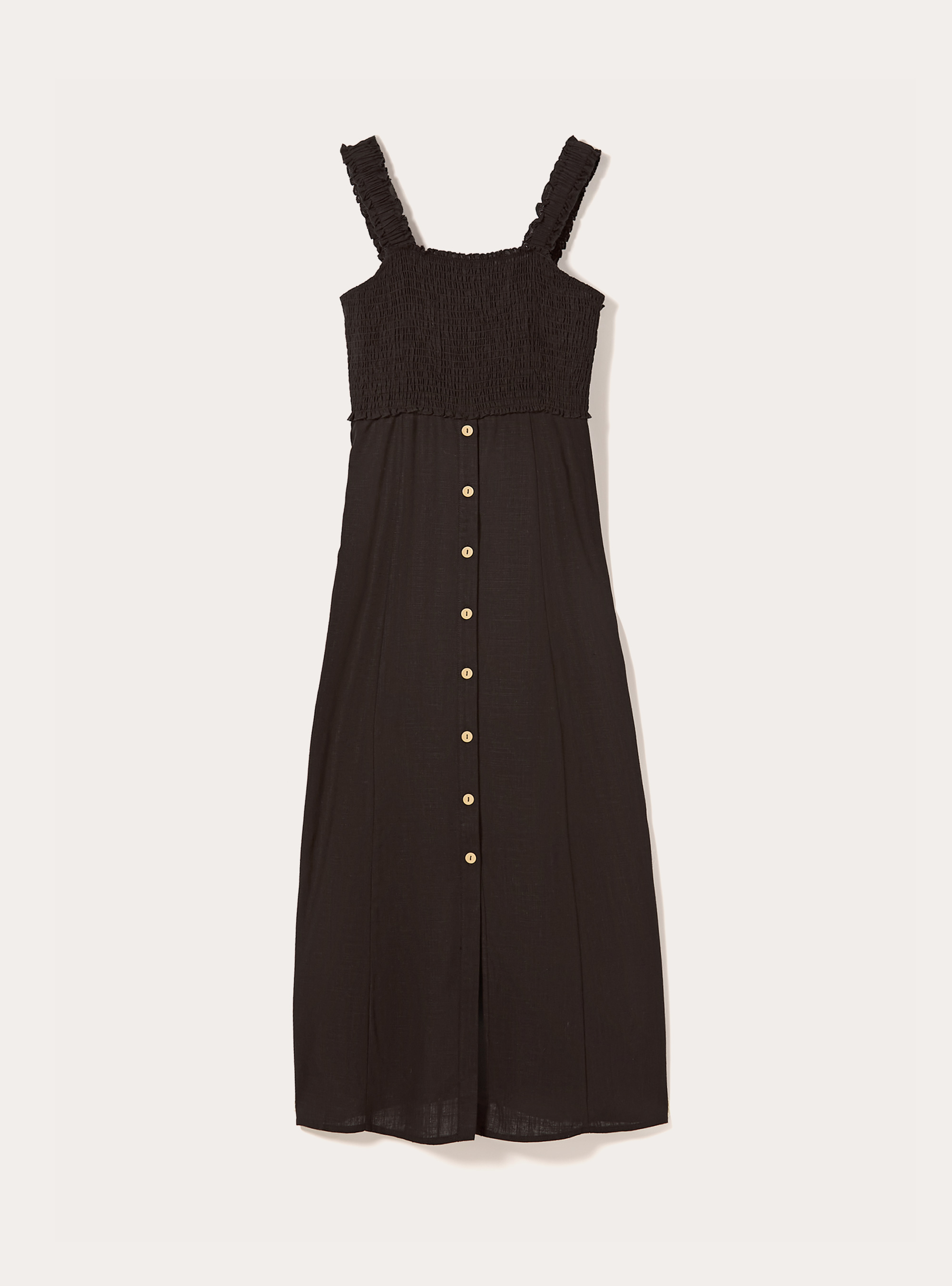 Linen blend midi dress, BK1 BLACK