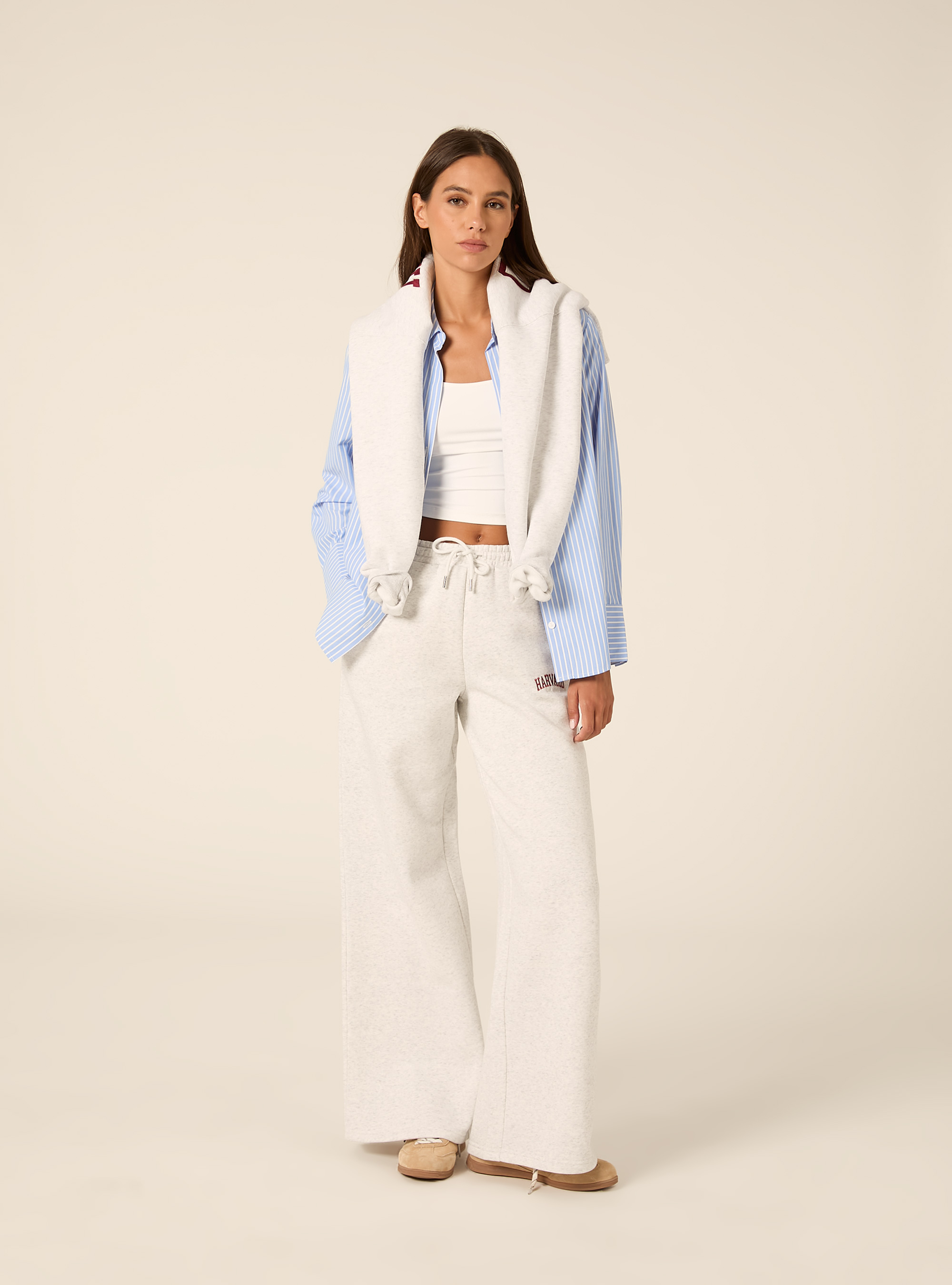 Pantaloni wide leg licenza harvard, MGY3 GREY MEL LIGHT