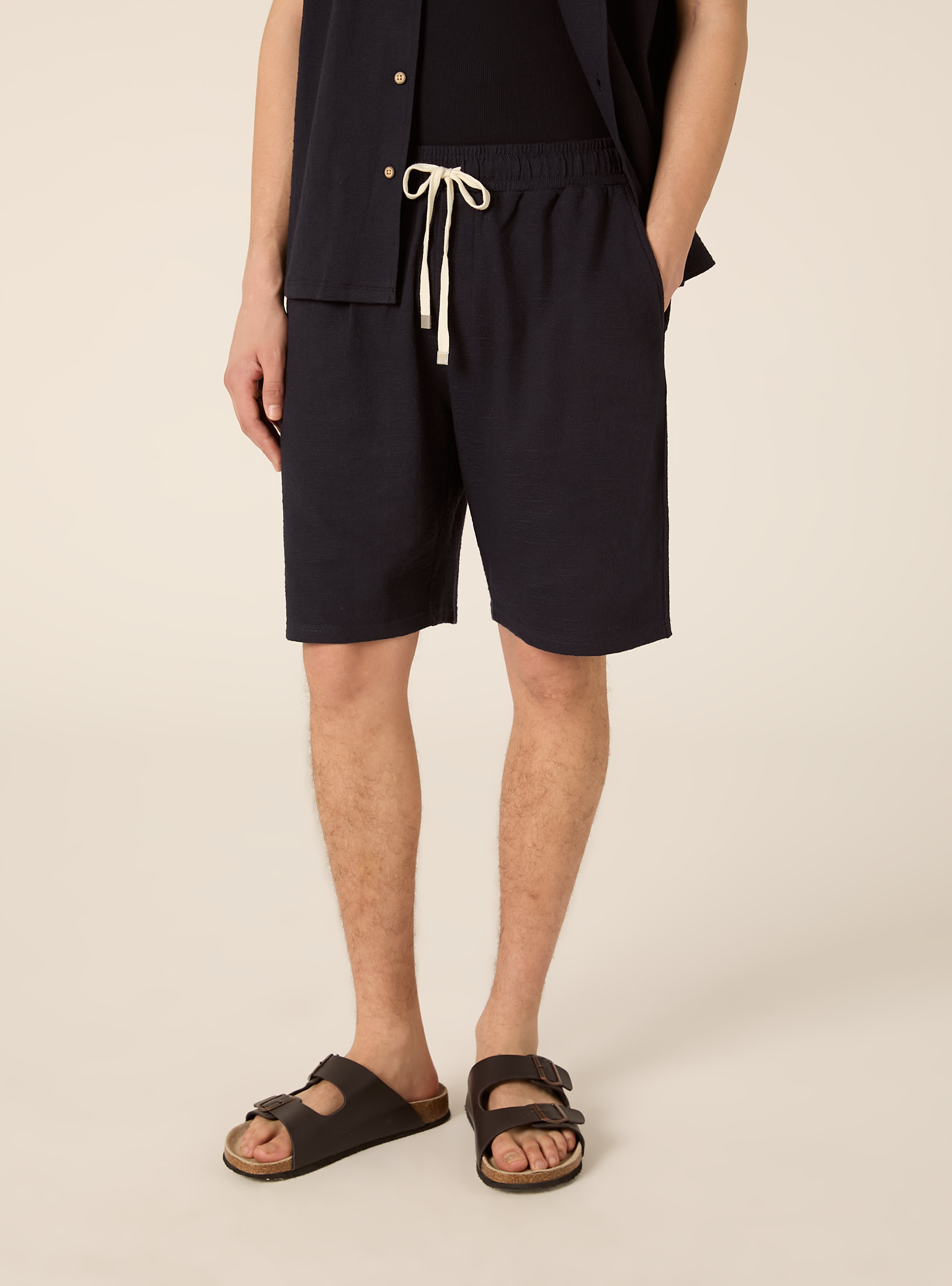 Textured Bermuda Shorts, Regular Fit, NA1 NAVY DARK