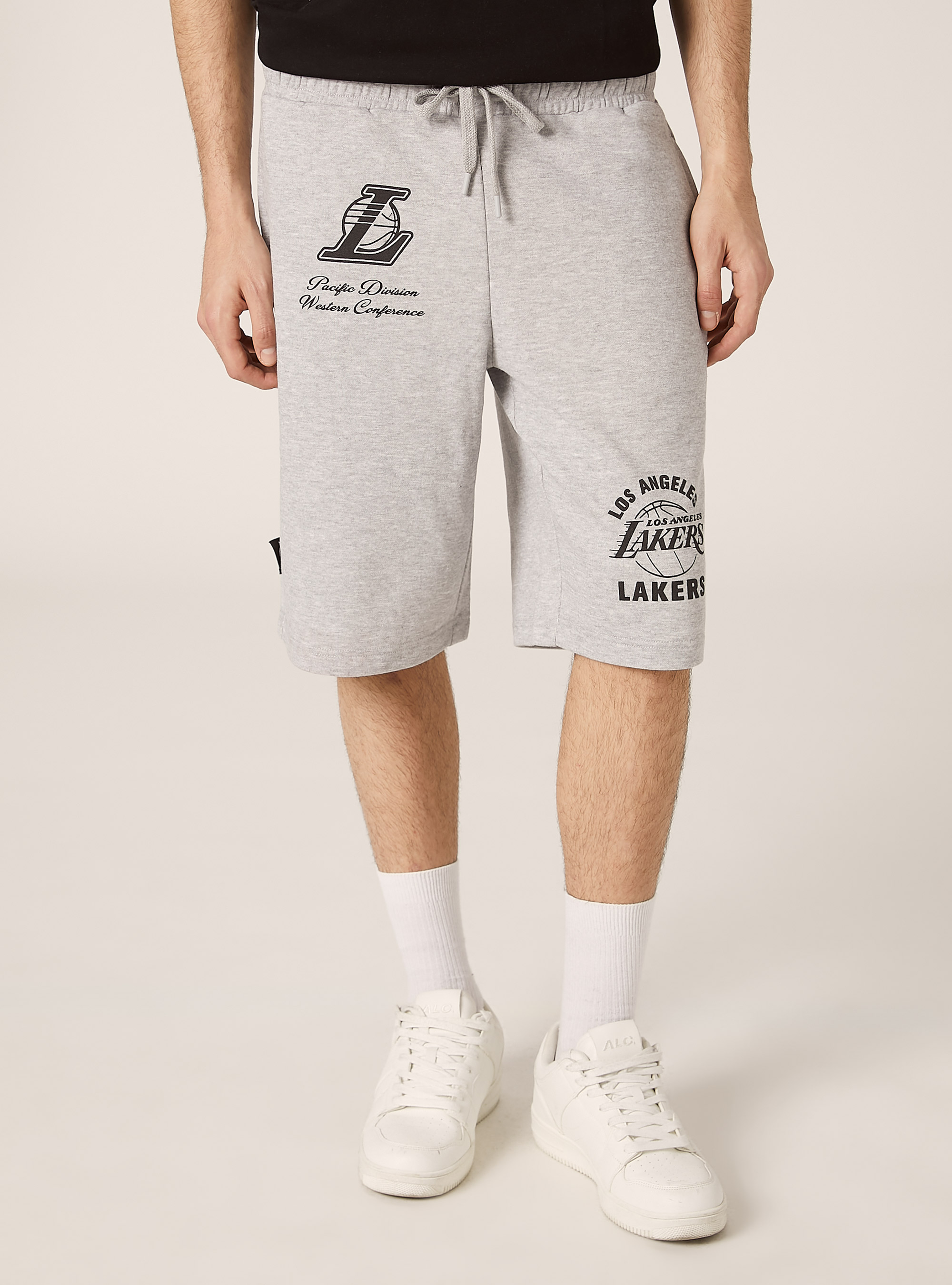 Short de jogging en coton avec imprim&eacute; NBA / Alcott, MGY3 GREY MEL LIGHT
