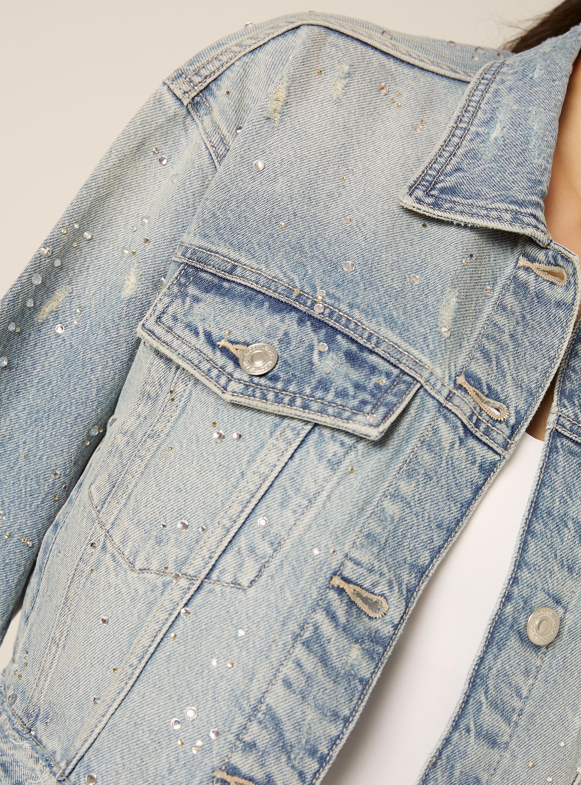 Chaqueta Vaquera con Estr&aacute;s, D006 AZURE