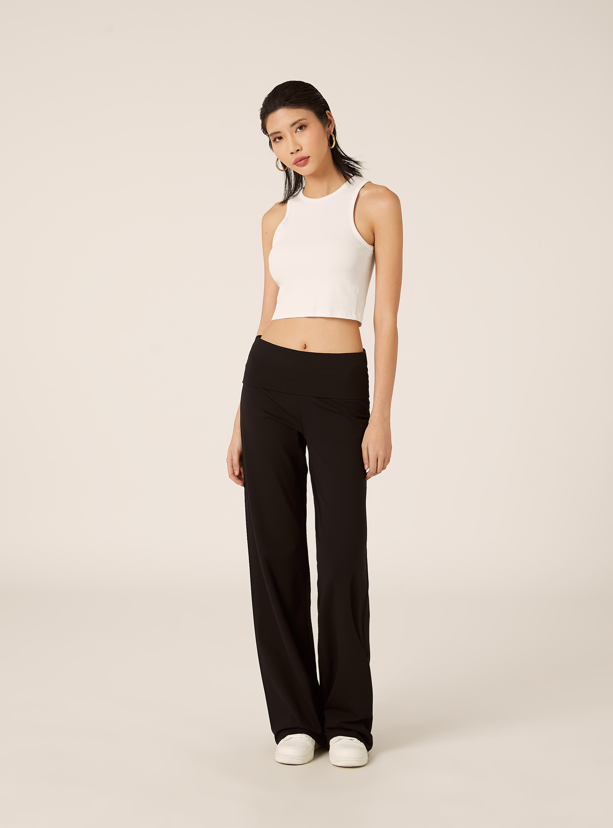 Leggings con vuelta en la cintura, BK1 BLACK