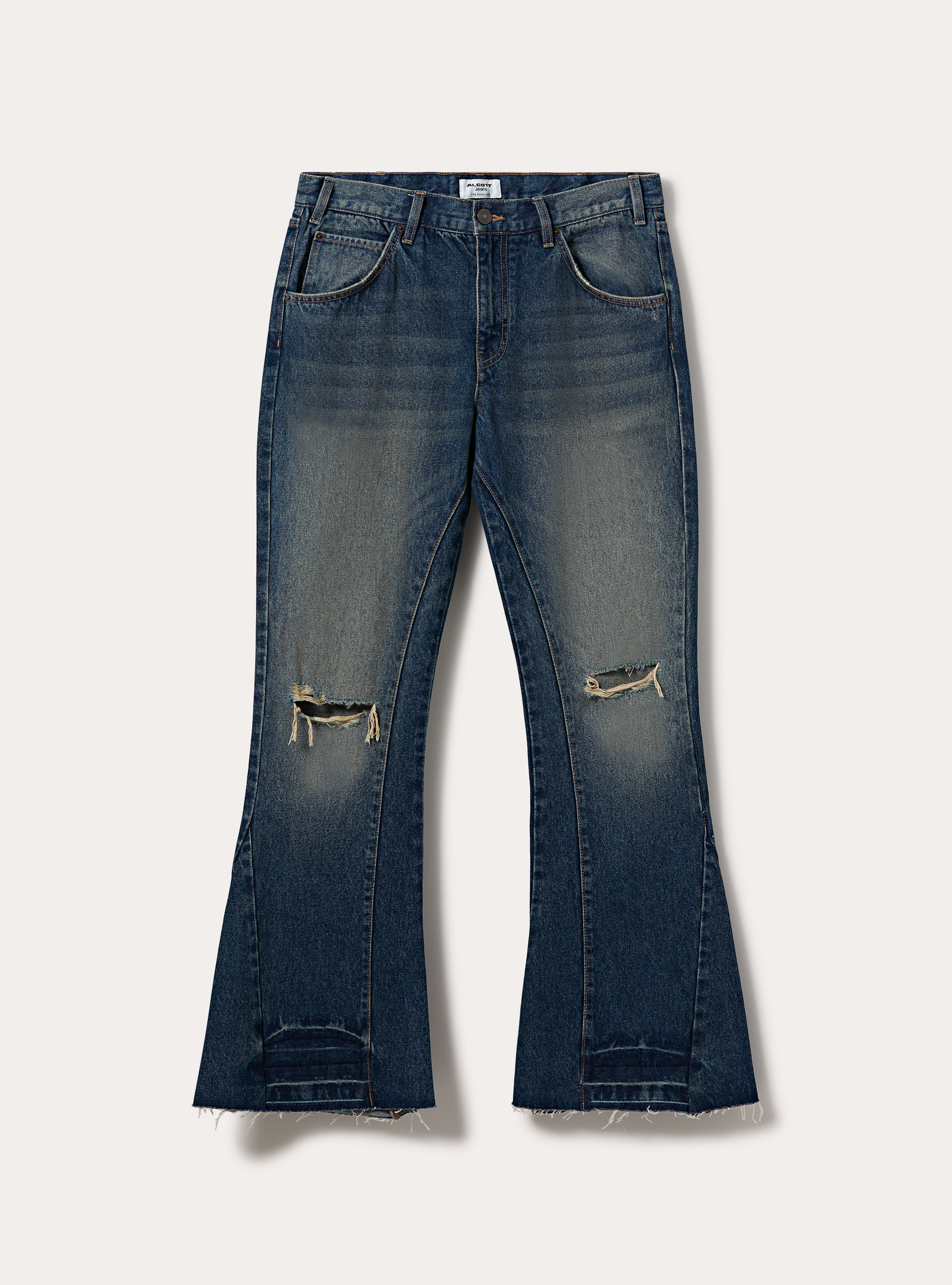 Bootcut jeans with rips and vintage finish, D201 AZZURRE MED OVERDYE