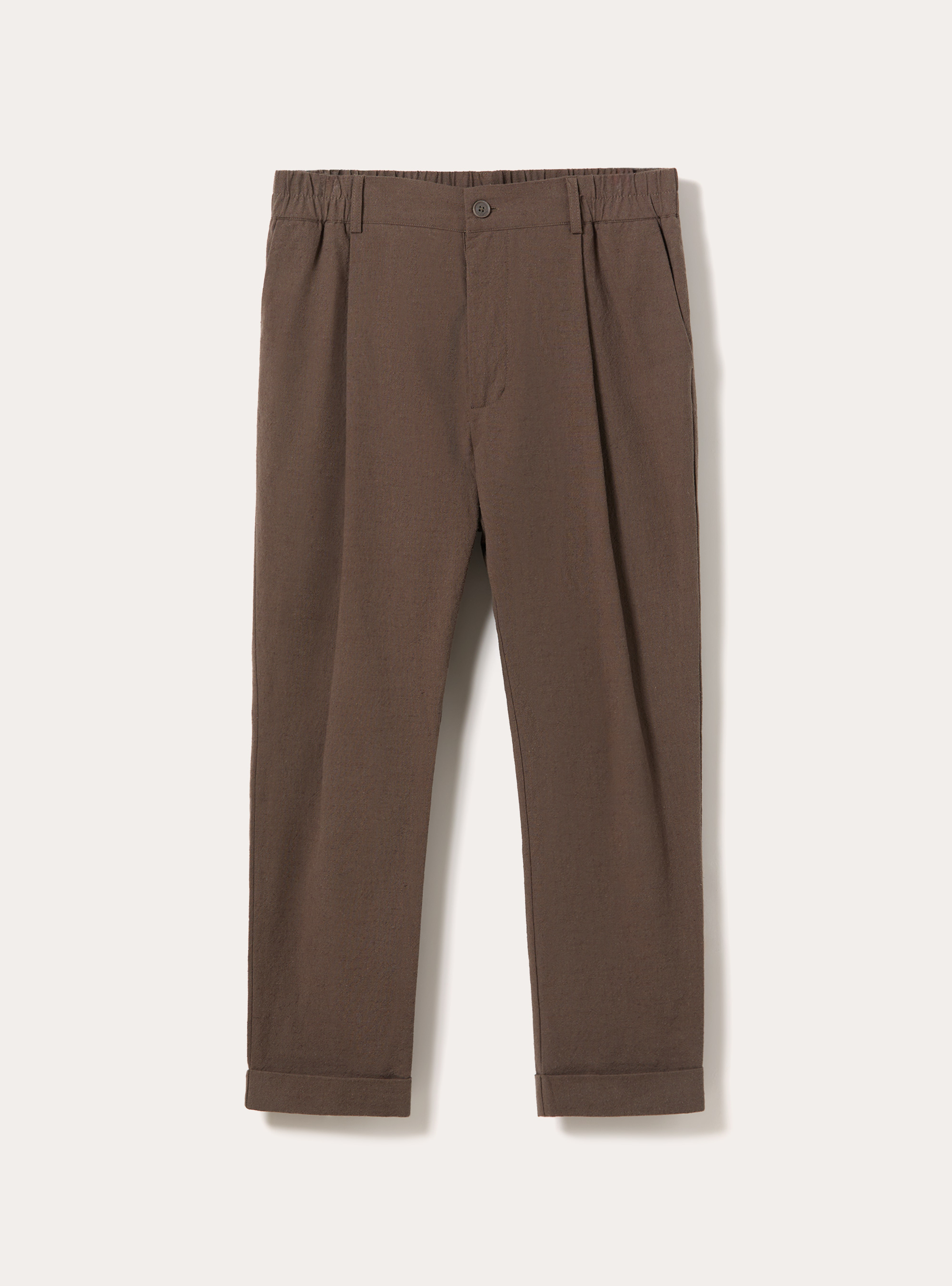 Pantalones Cropped Slim Fit con Pinzas, MBR2 BROWN MEL MED