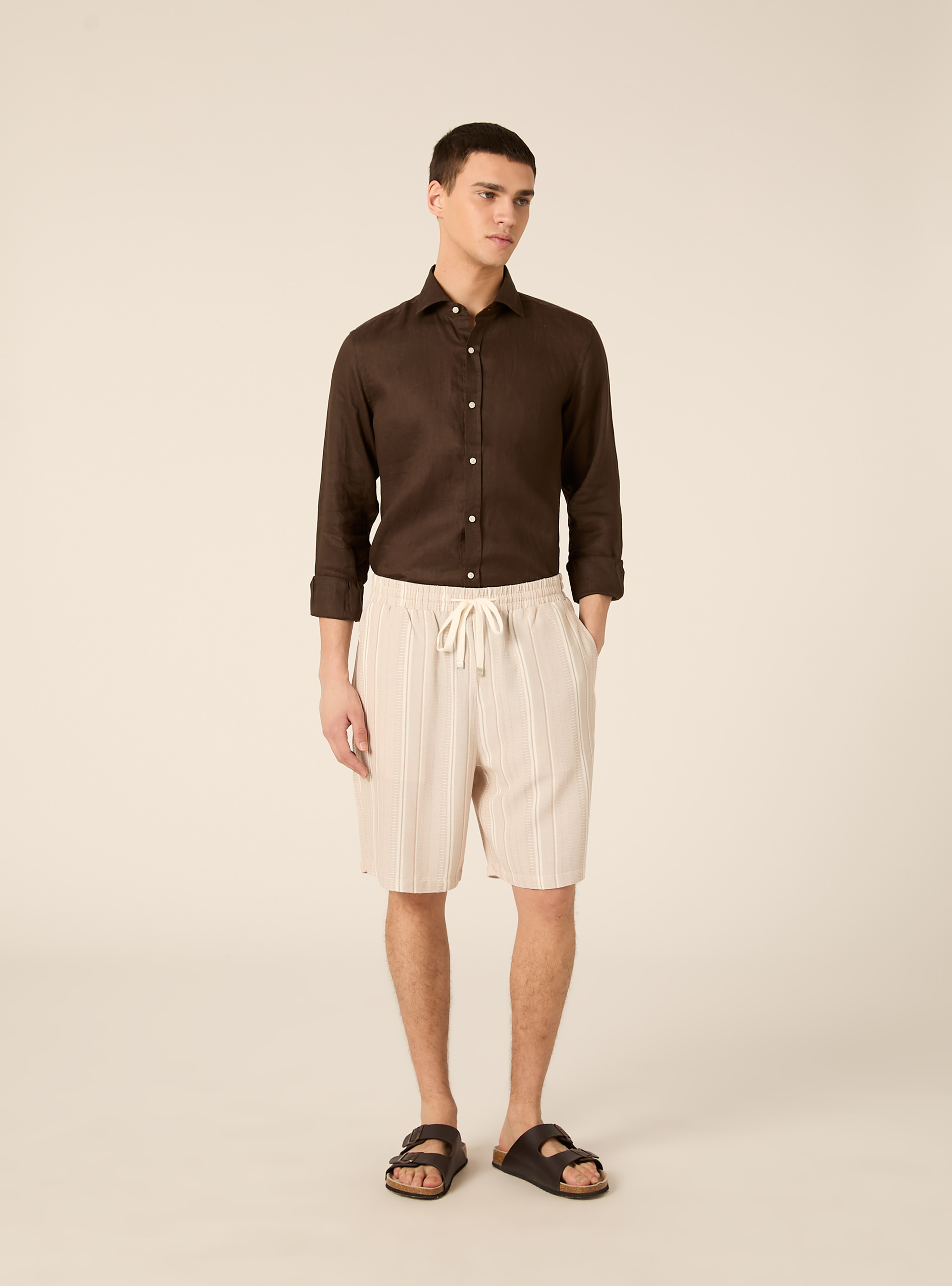 Bermuda texturizzato a righe, CREMA CHIARO