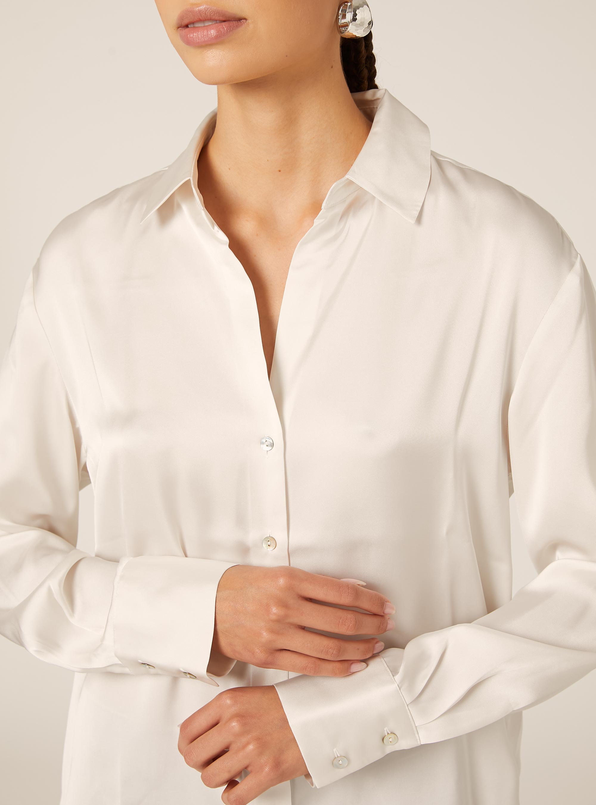 Chemise en satin uni, WH1 OFF WHITE
