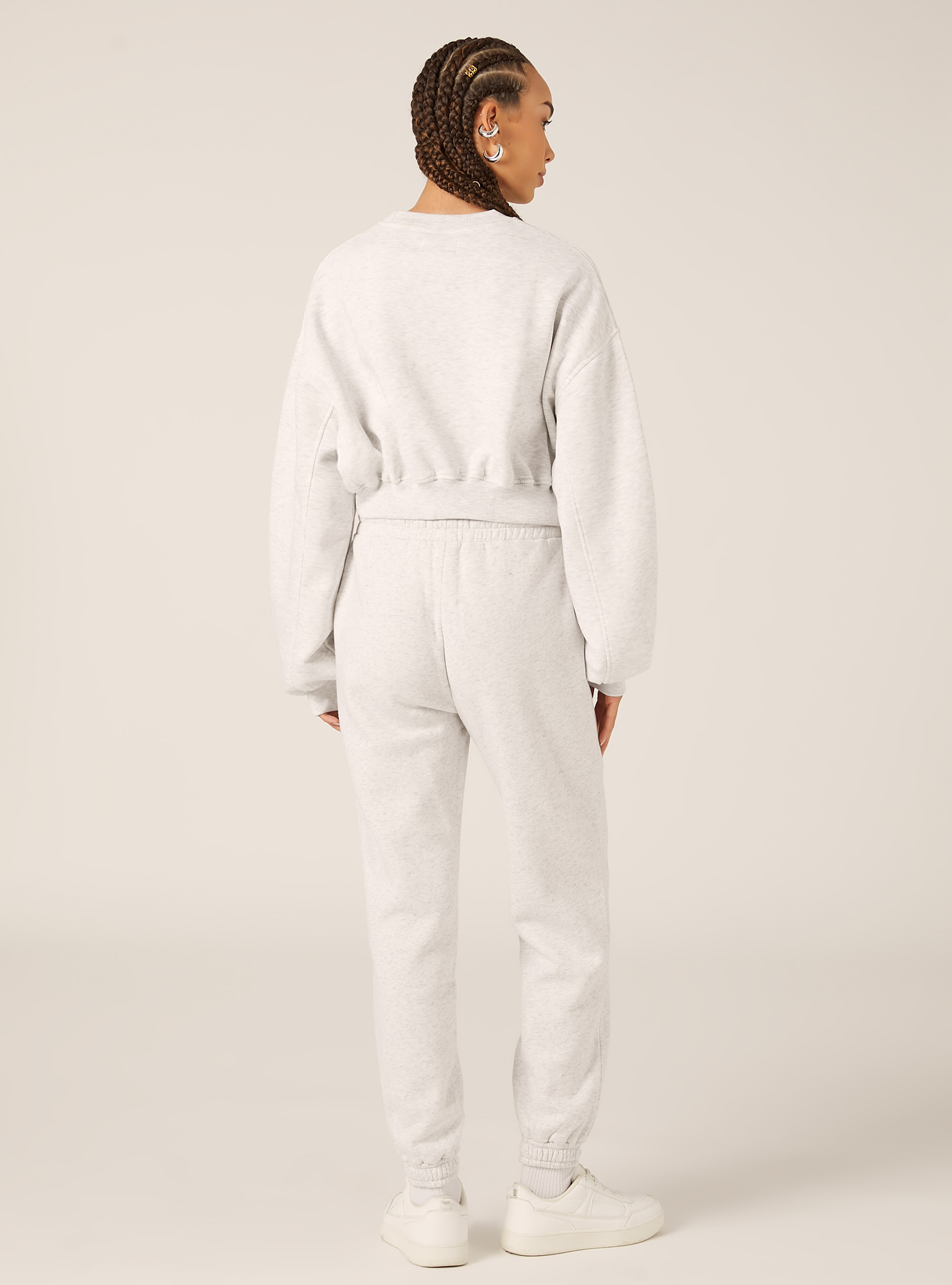 Sweat-shirt &agrave; col rond en coton court, MGY3 GREY MEL LIGHT
