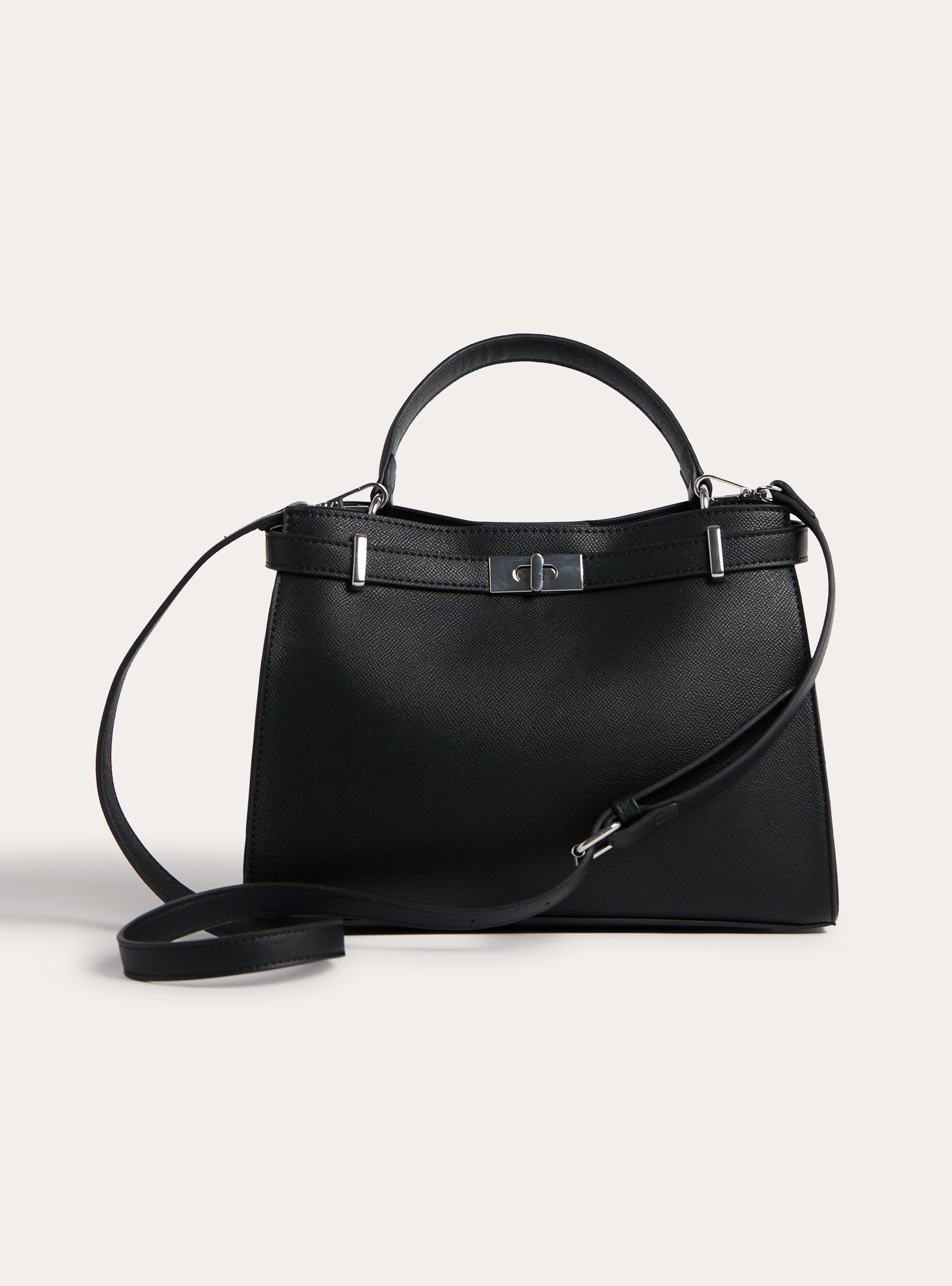 Sac en cuir avec bandouli&egrave;re, BK1 BLACK