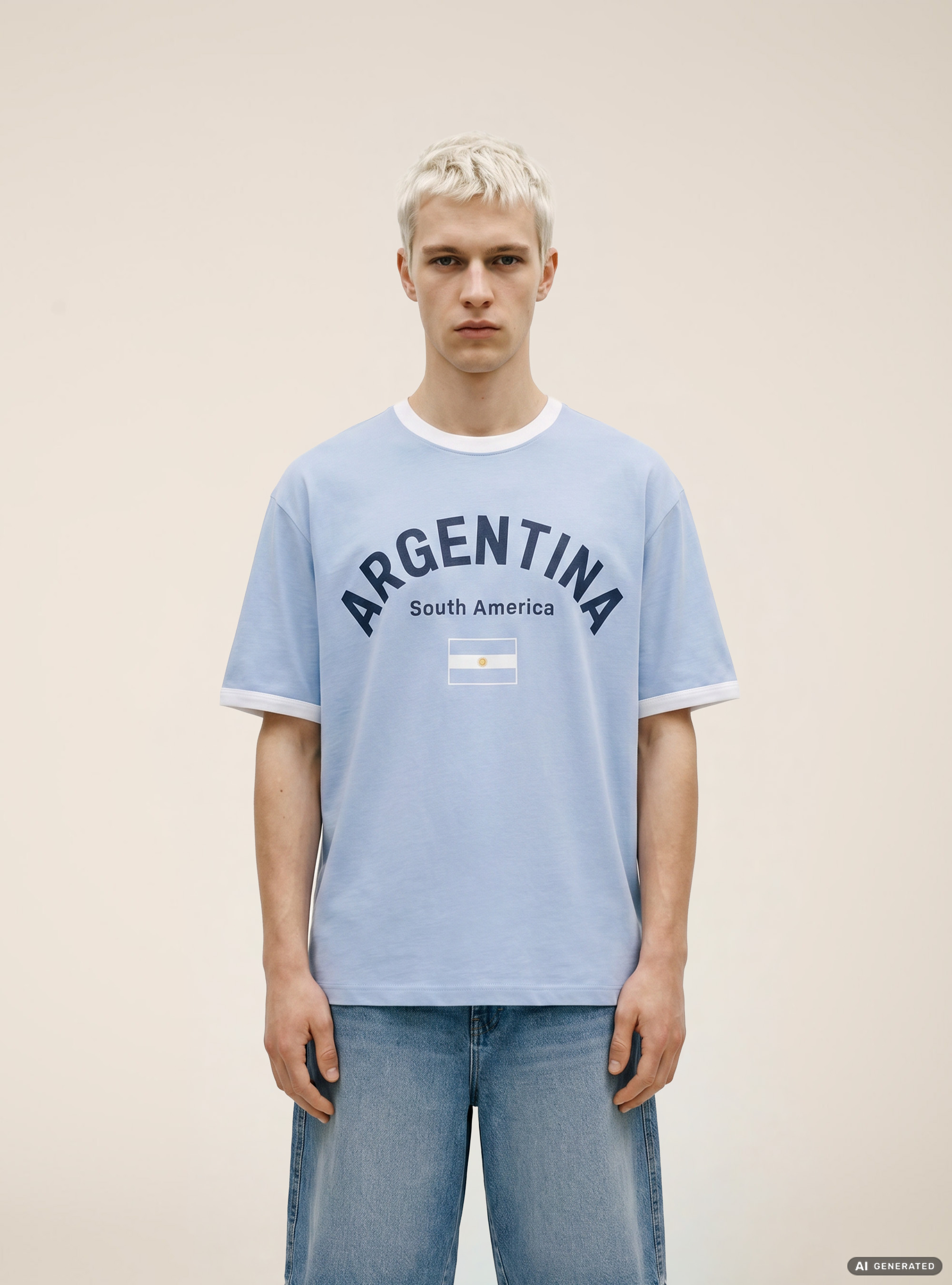 Regular Fit Ringer T-Shirt with International Sports Graphic, AZ2 AZURE MEDIUM