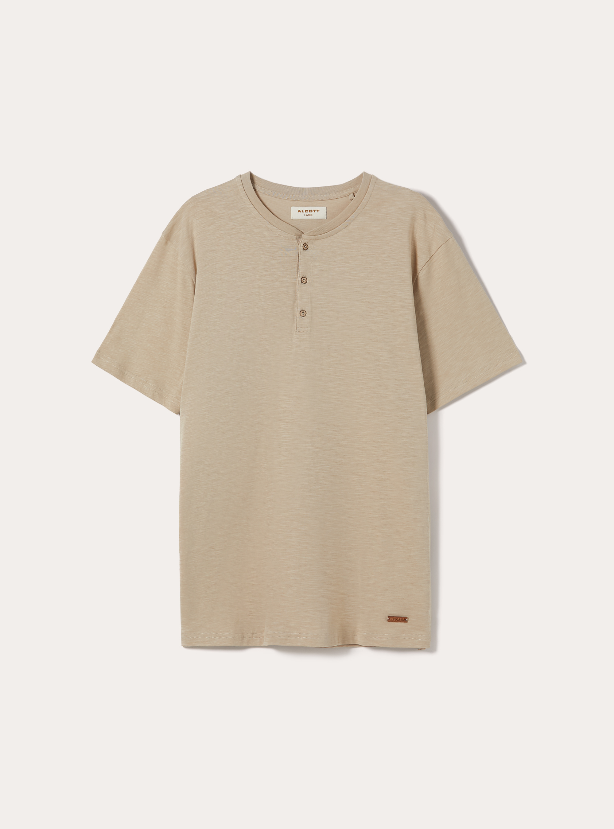Baumwoll-T-Shirt mit Henley-Ausschnitt, BG2 BEIGE MEDIUM