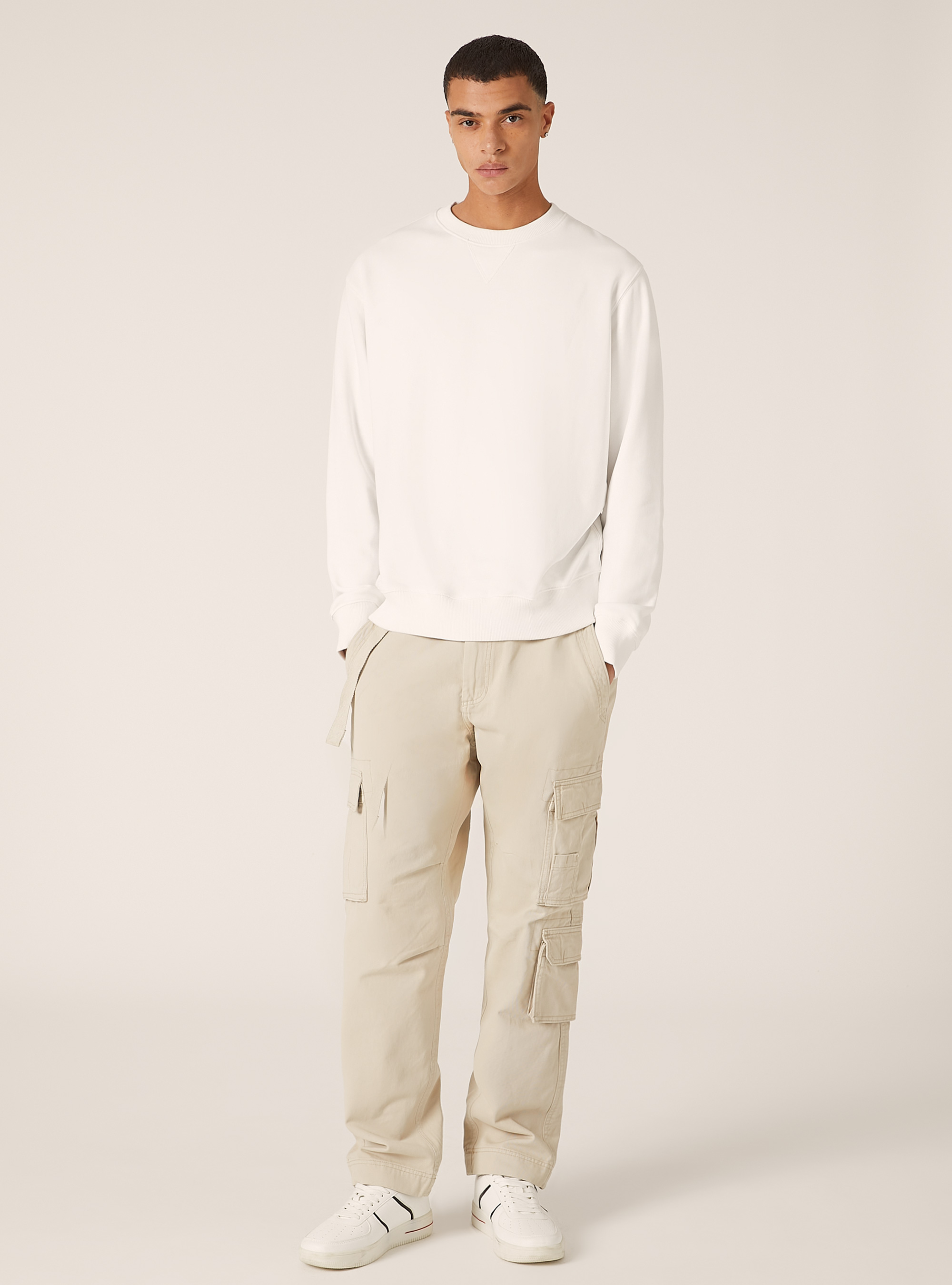 Sweat &agrave; col ras du cou de couleur unie, WH1 OFF WHITE