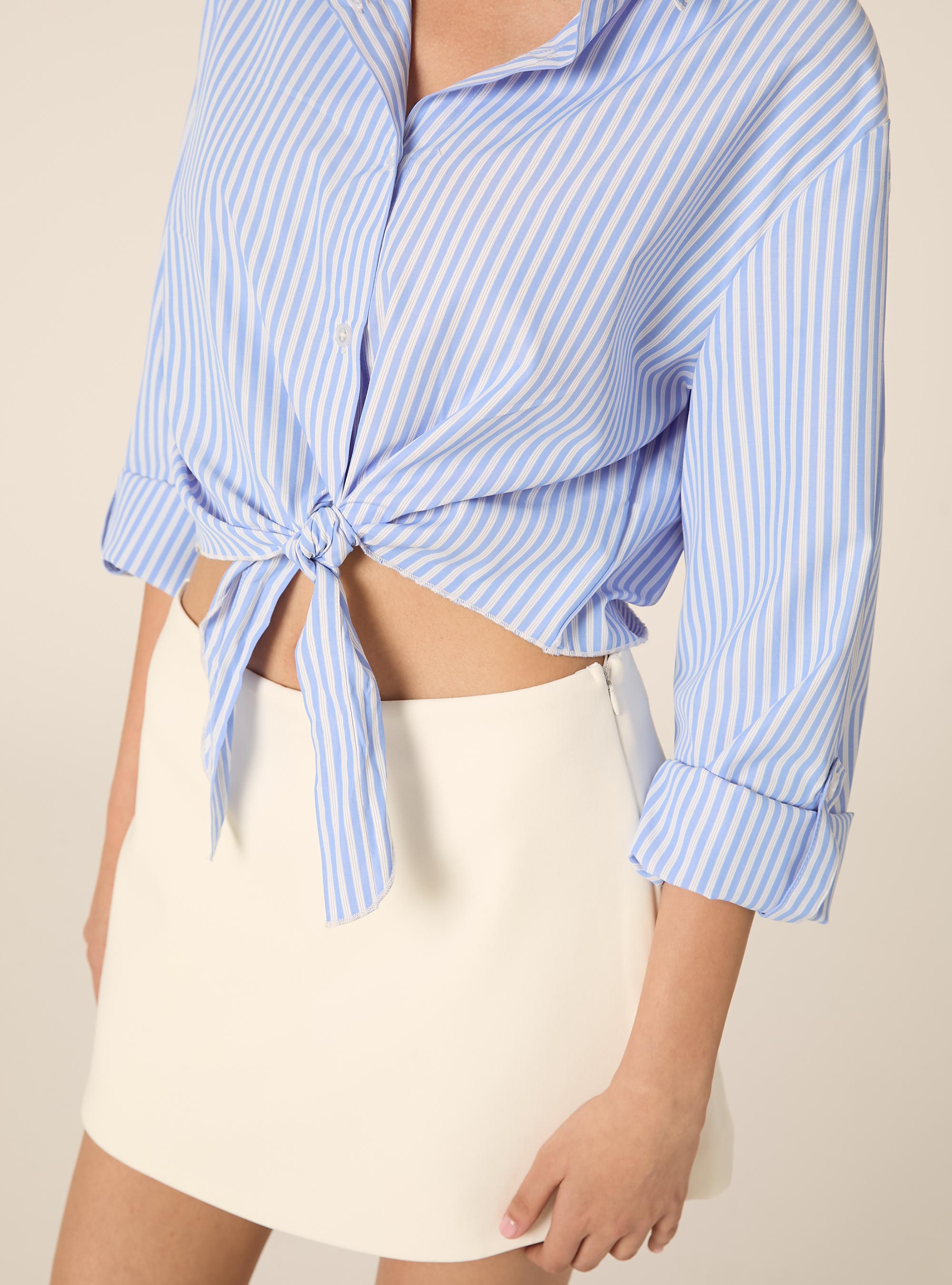 Camicia cropped a righe, AZZURRO CHIARO