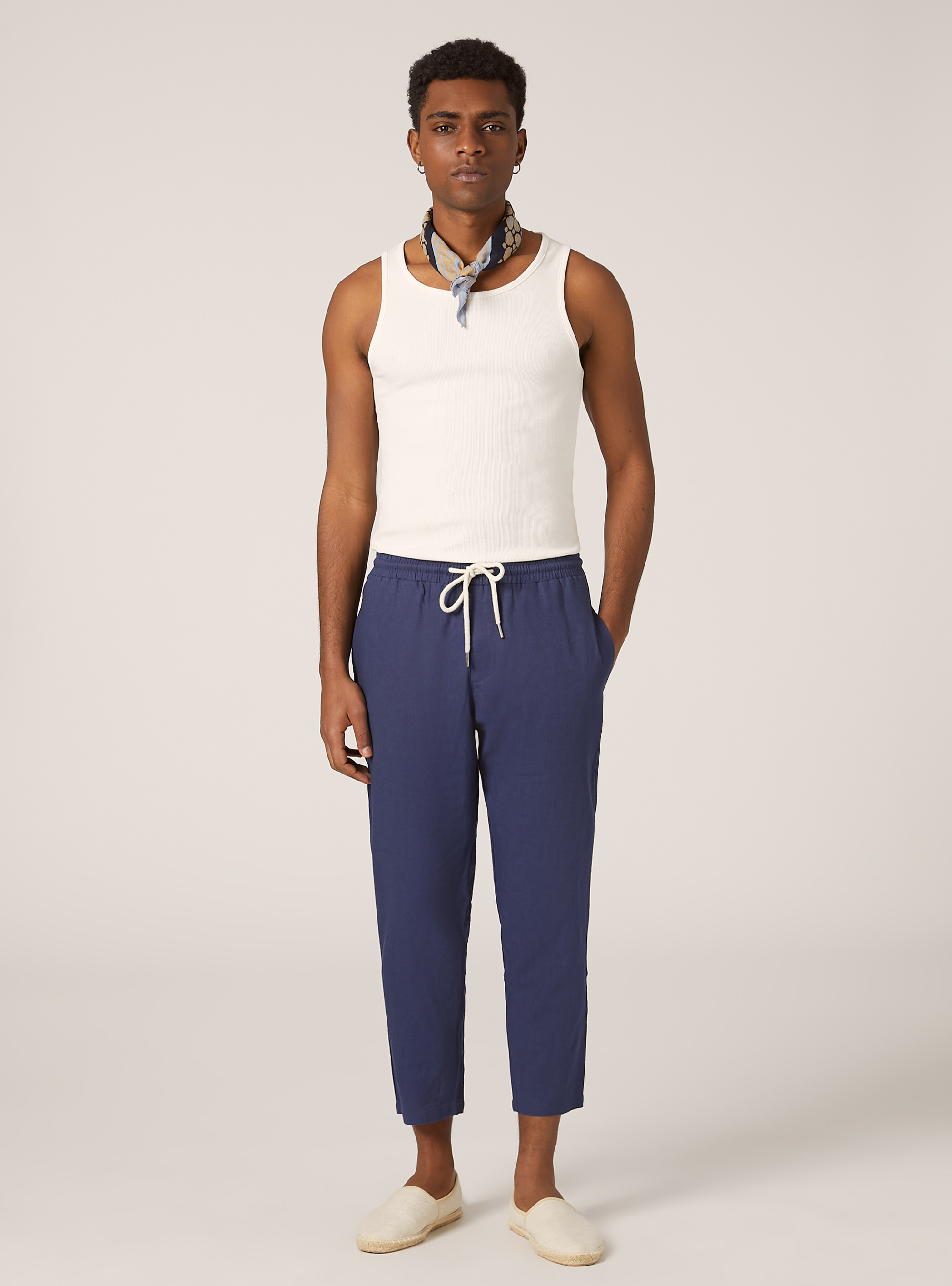 Linen blend jogger trousers, BL2 BLUE MEDIUM
