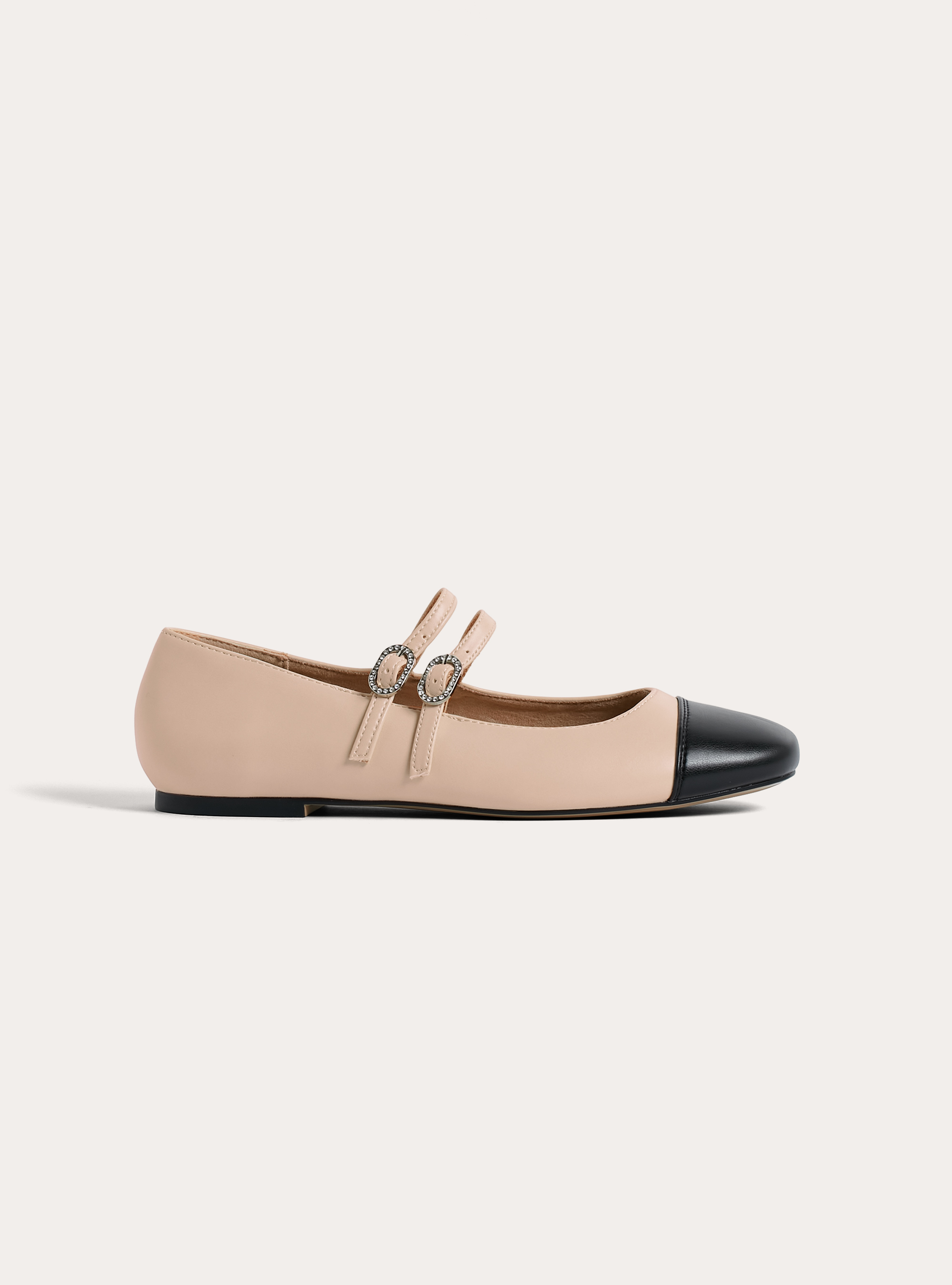 Two-tone ballerina flats with double straps, BG2 BEIGE MEDIUM